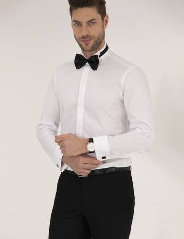 Beyaz Slim Fit Smokin Gömlek