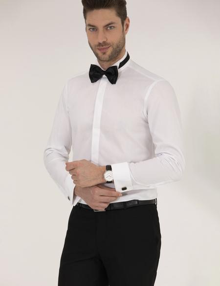 Beyaz Slim Fit Smokin Gömlek - 50236035001