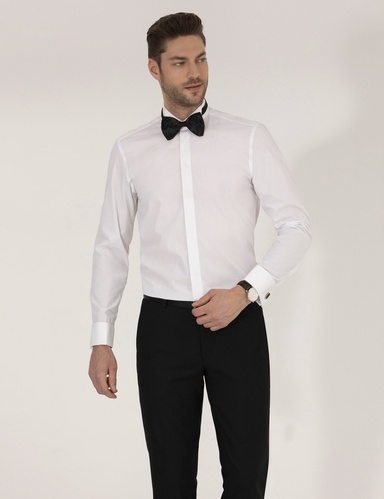 Beyaz Slim Fit Smokin Gömlek
