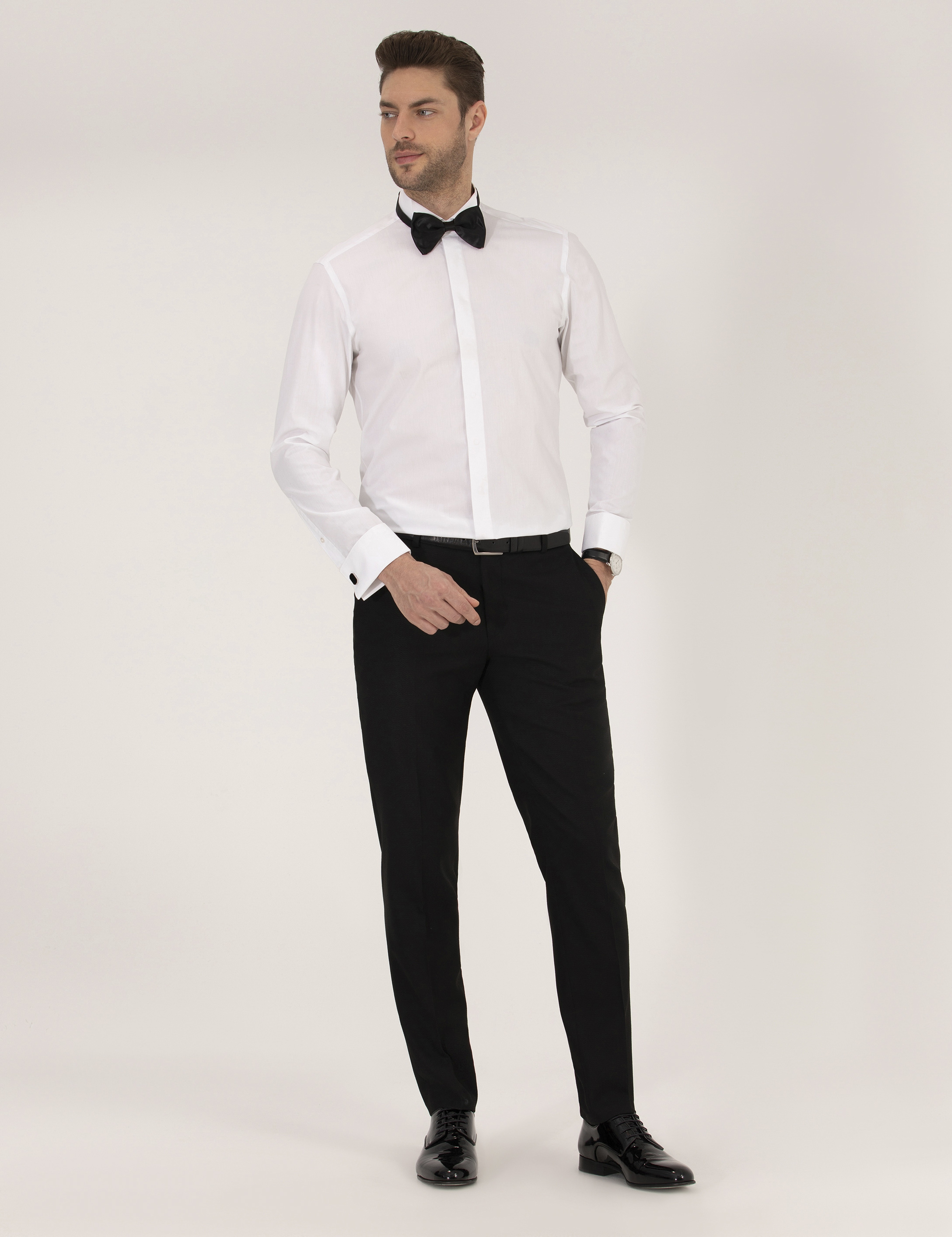 Beyaz Slim Fit Smokin Gömlek - Image 4