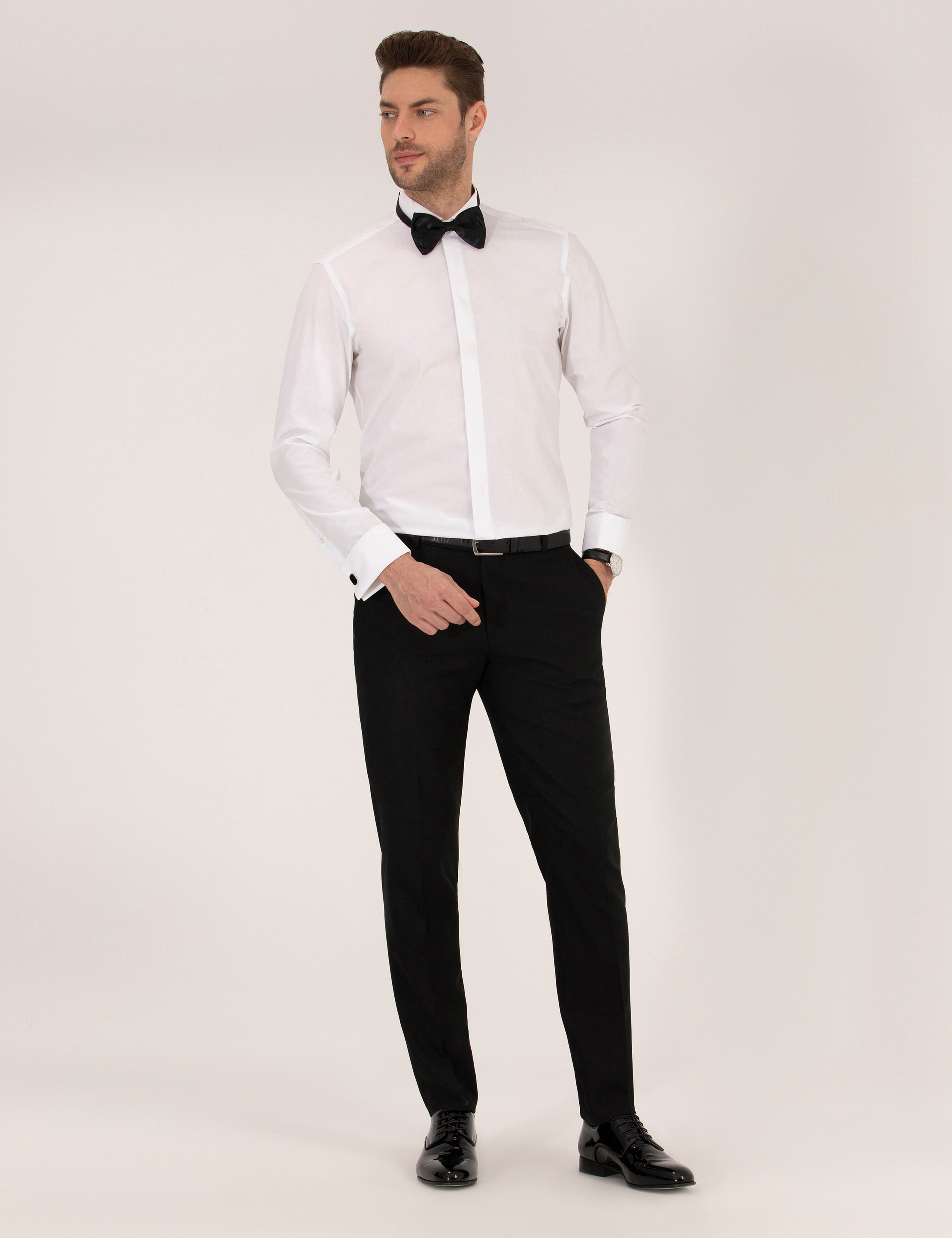 Beyaz Slim Fit Smokin Gömlek