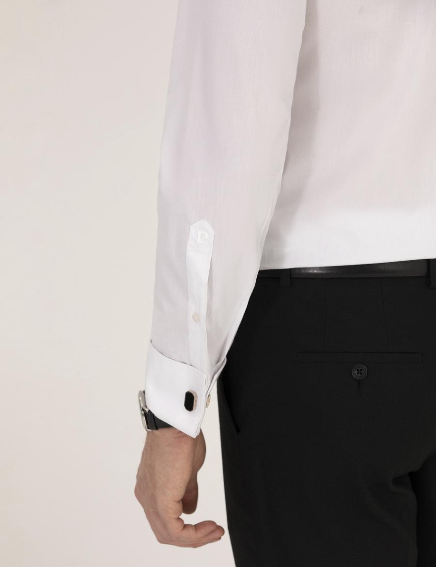 Beyaz Slim Fit Smokin Gömlek