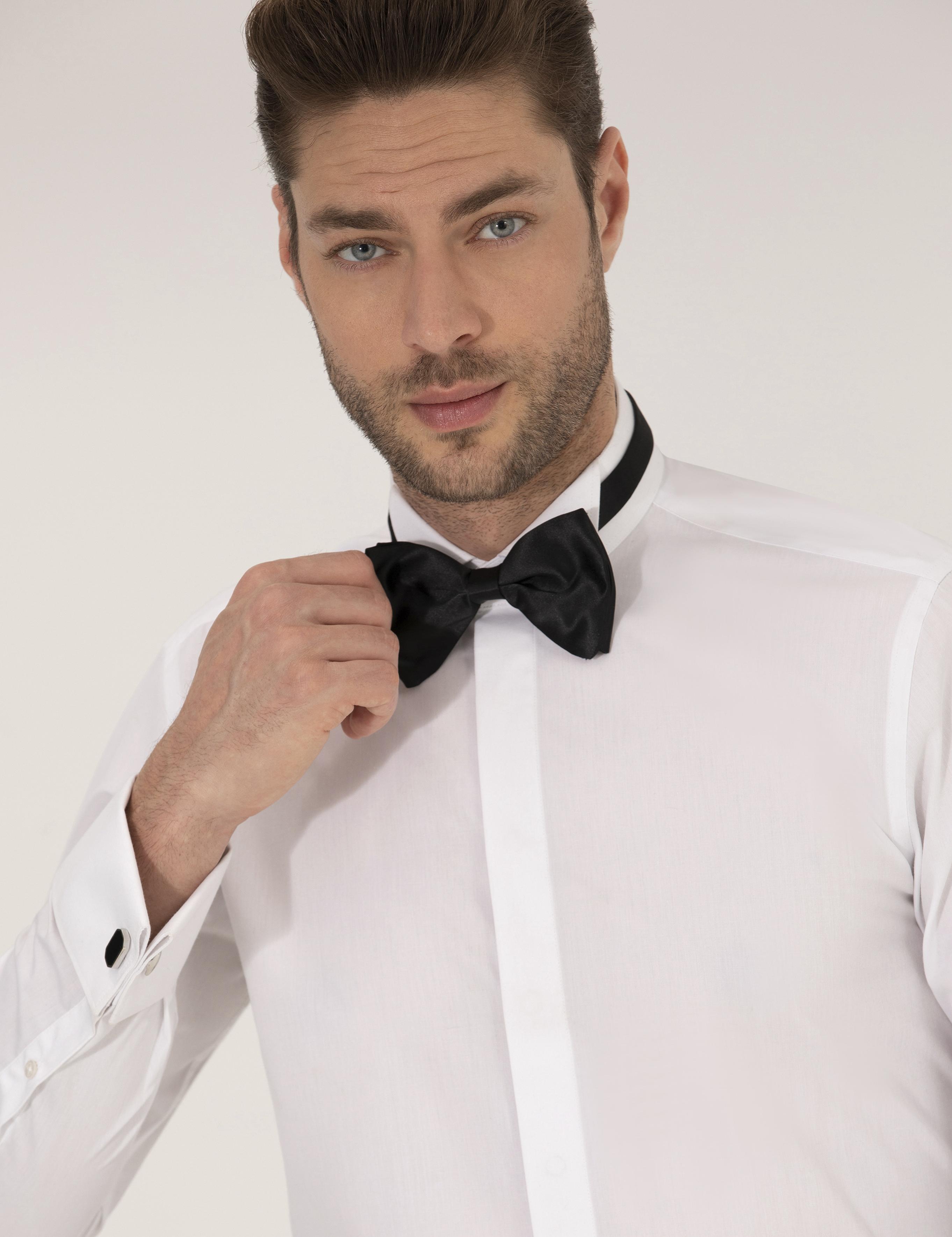 Beyaz Slim Fit Smokin Gömlek