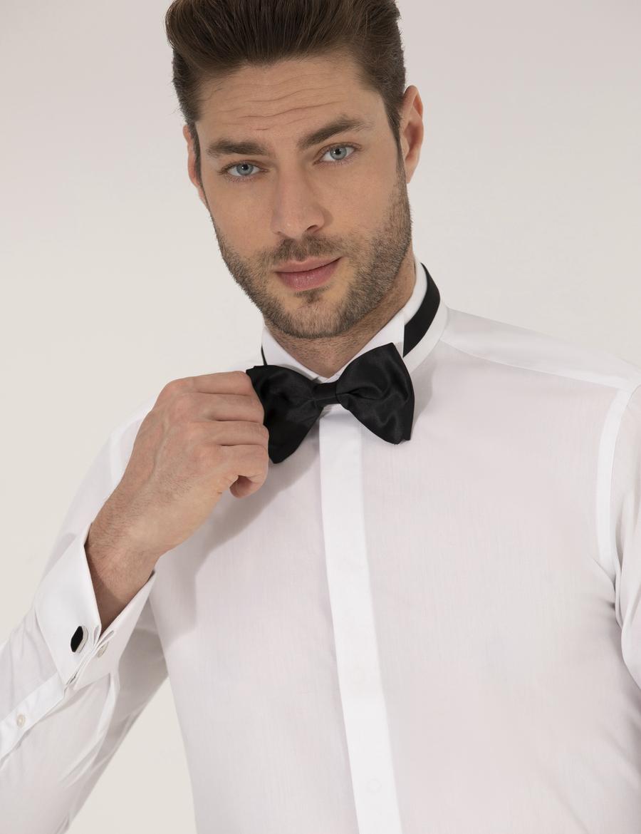 Beyaz Slim Fit Smokin Gömlek