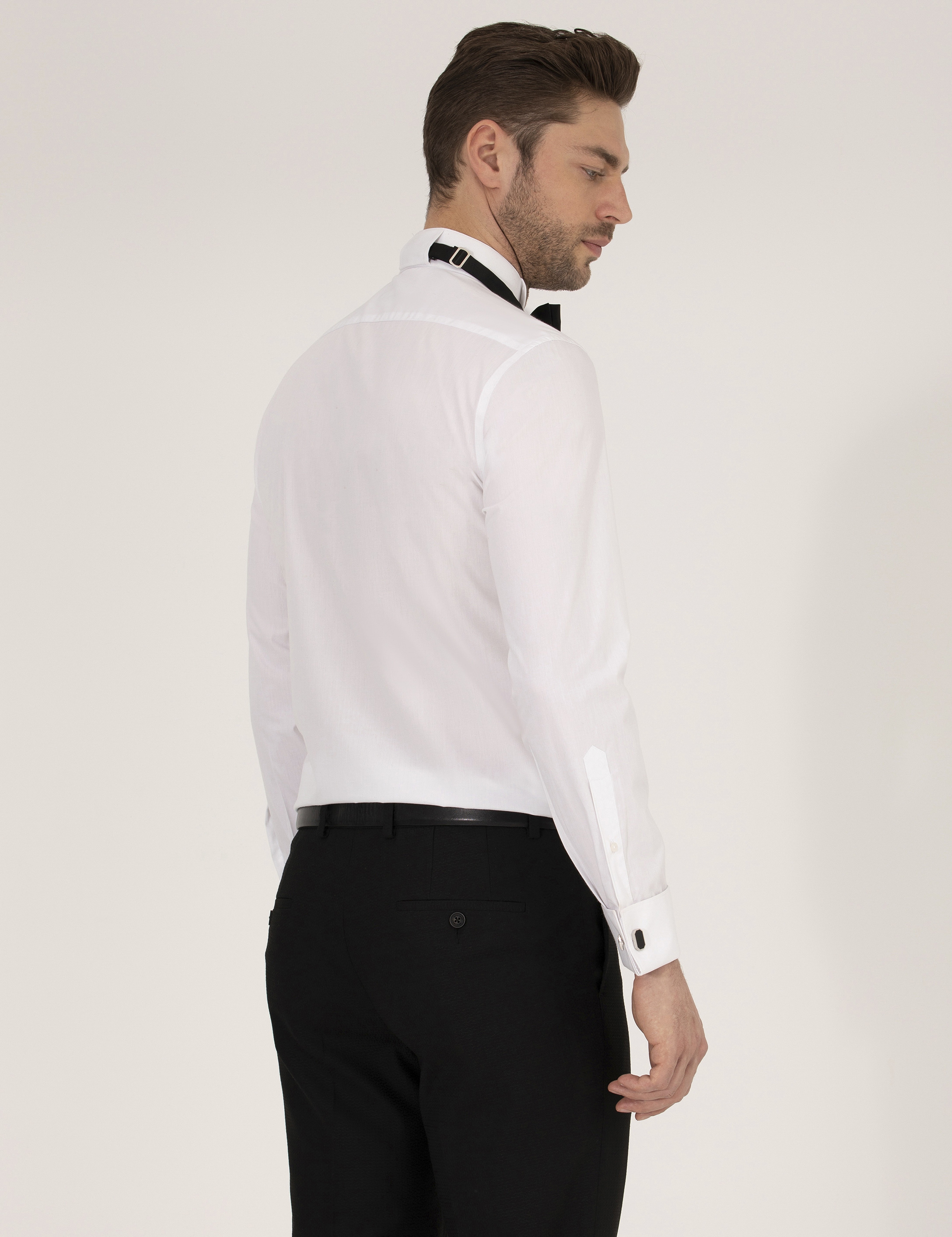 Beyaz Slim Fit Smokin Gömlek - Image 5