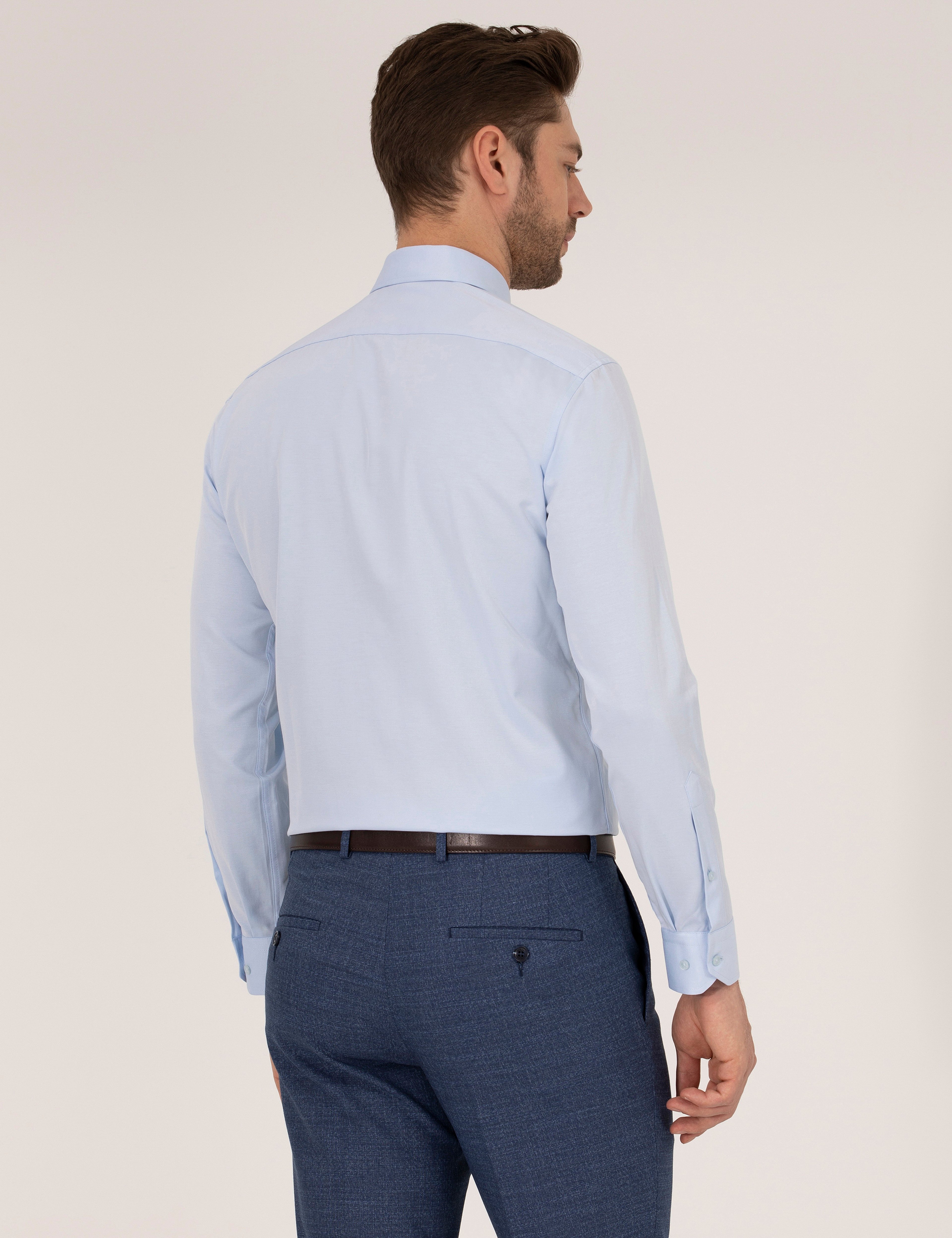 Açık Mavi Slim Fit Uzun Kollu Klasik Gömlek