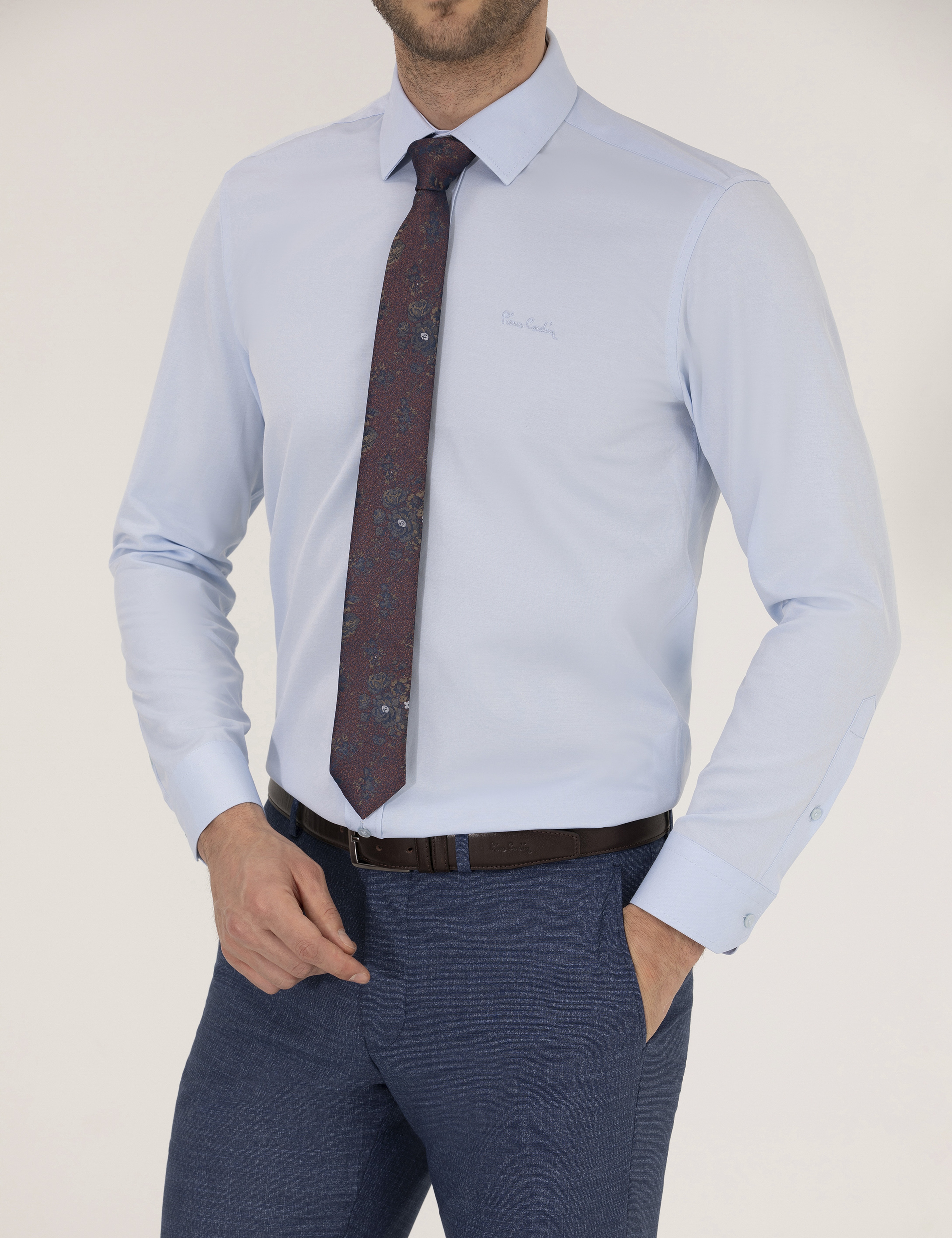 Açık Mavi Slim Fit Uzun Kollu Klasik Gömlek