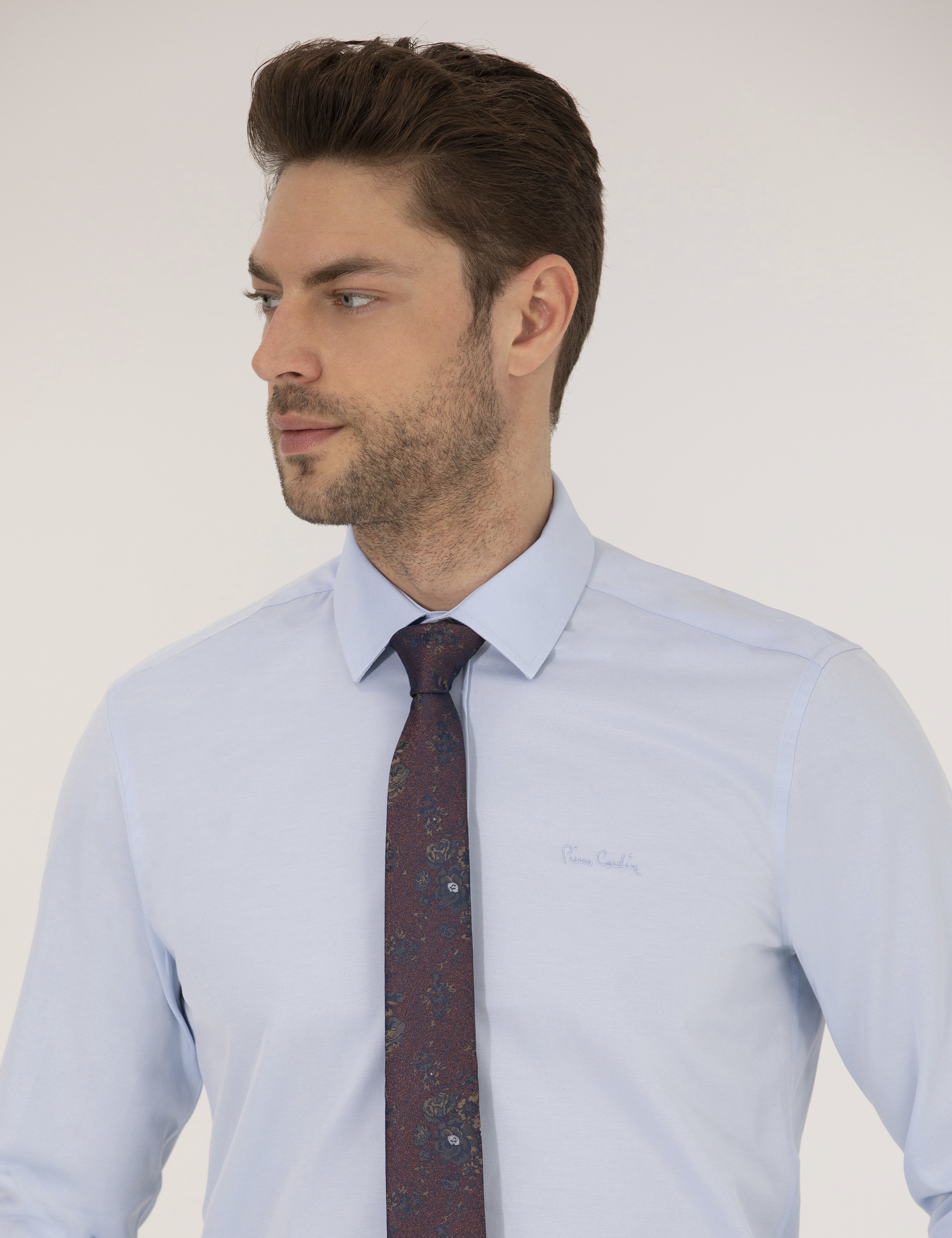 Açık Mavi Slim Fit Uzun Kollu Klasik Gömlek - Image 3