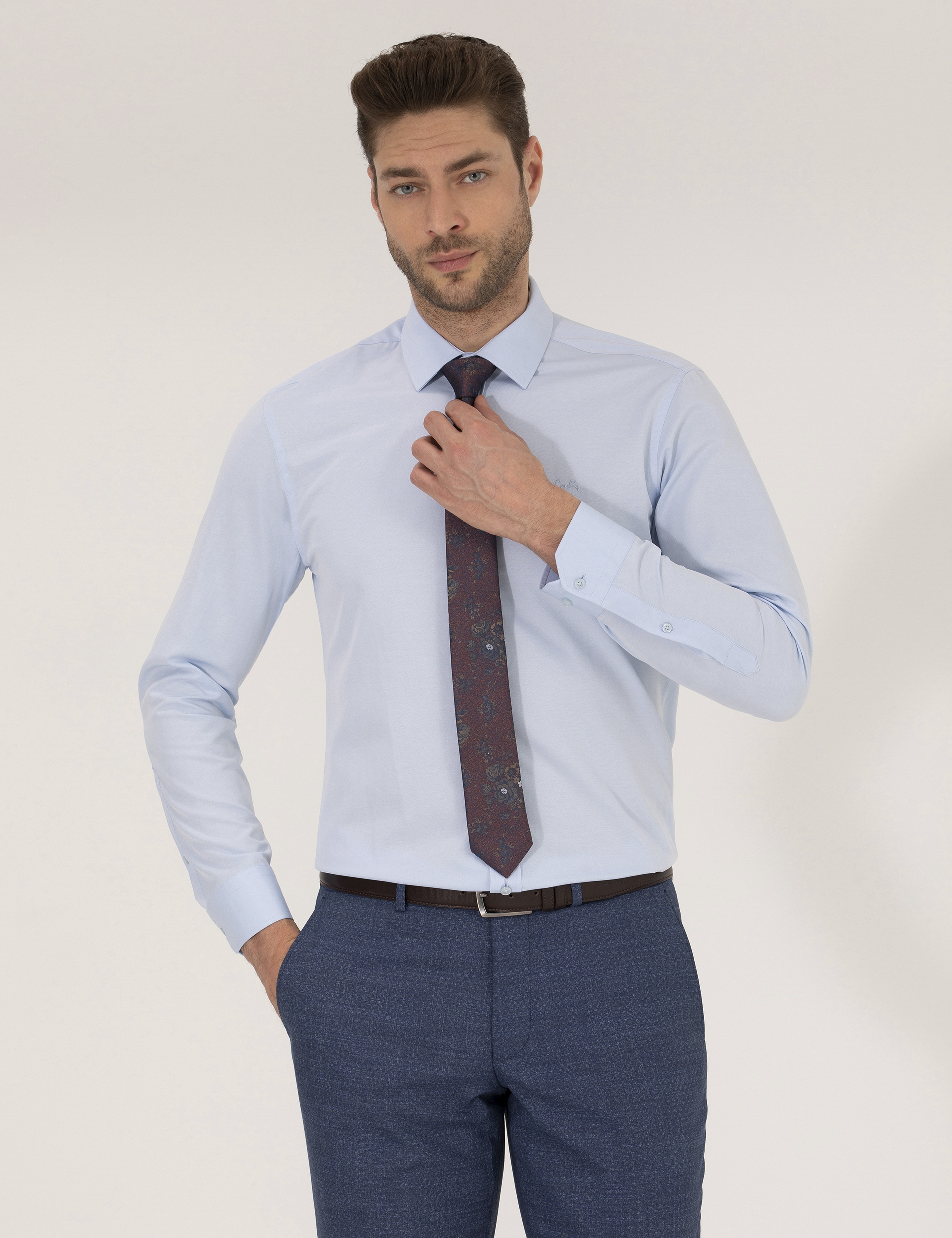 Açık Mavi Slim Fit Uzun Kollu Klasik Gömlek - Image 1