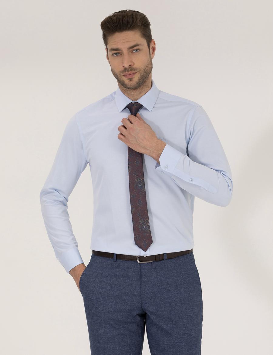 Açık Mavi Slim Fit Uzun Kollu Klasik Gömlek
