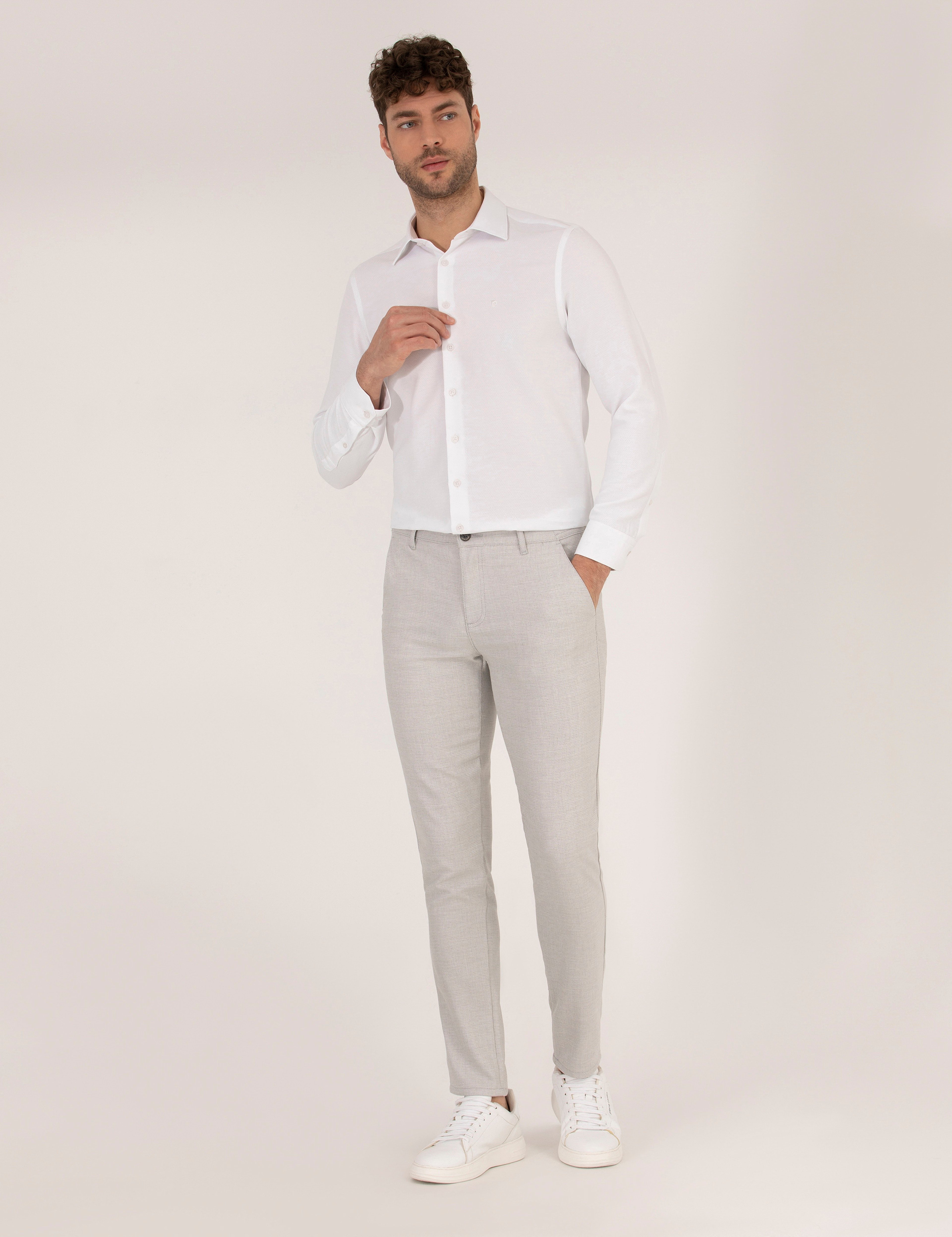 Beyaz Slim Fit Uzun Kollu Gömlek - Image 4