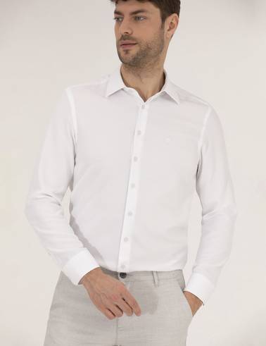 Beyaz Slim Fit Uzun Kollu Gömlek