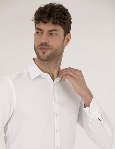 Beyaz Slim Fit Uzun Kollu Gömlek