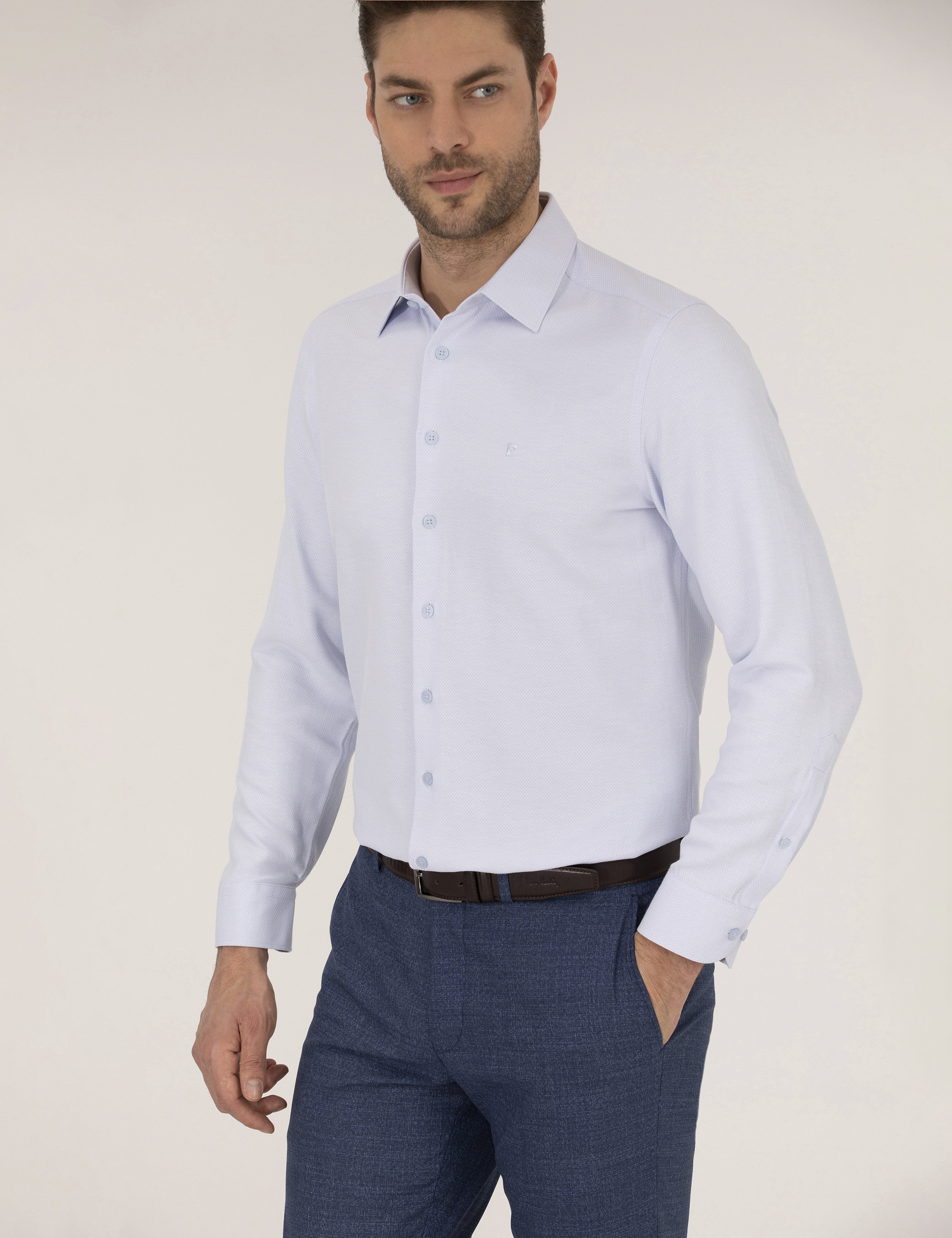 Açık Mavi Slim Fit Uzun Kollu Gömlek - Image 2