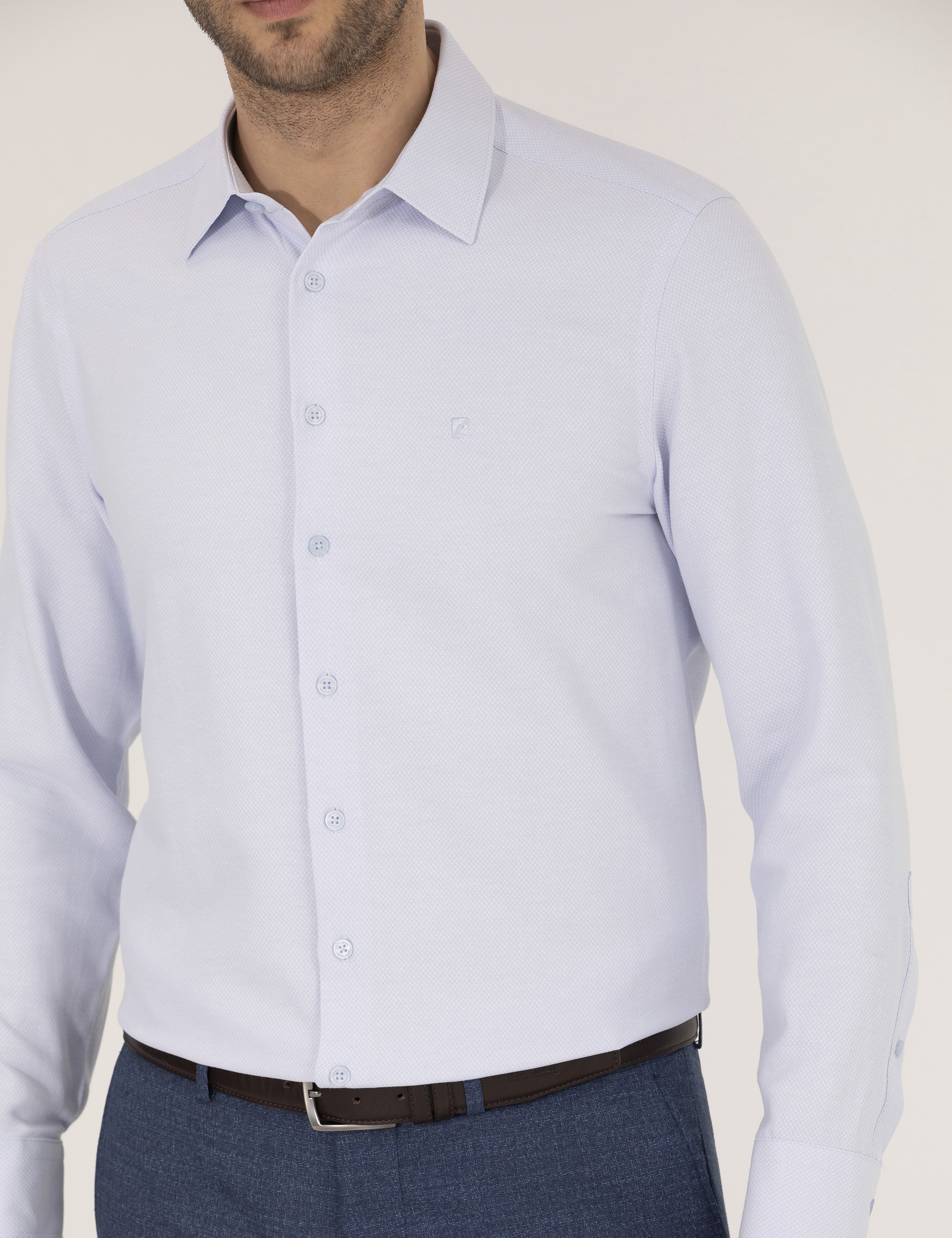 Açık Mavi Slim Fit Uzun Kollu Gömlek - Image 6