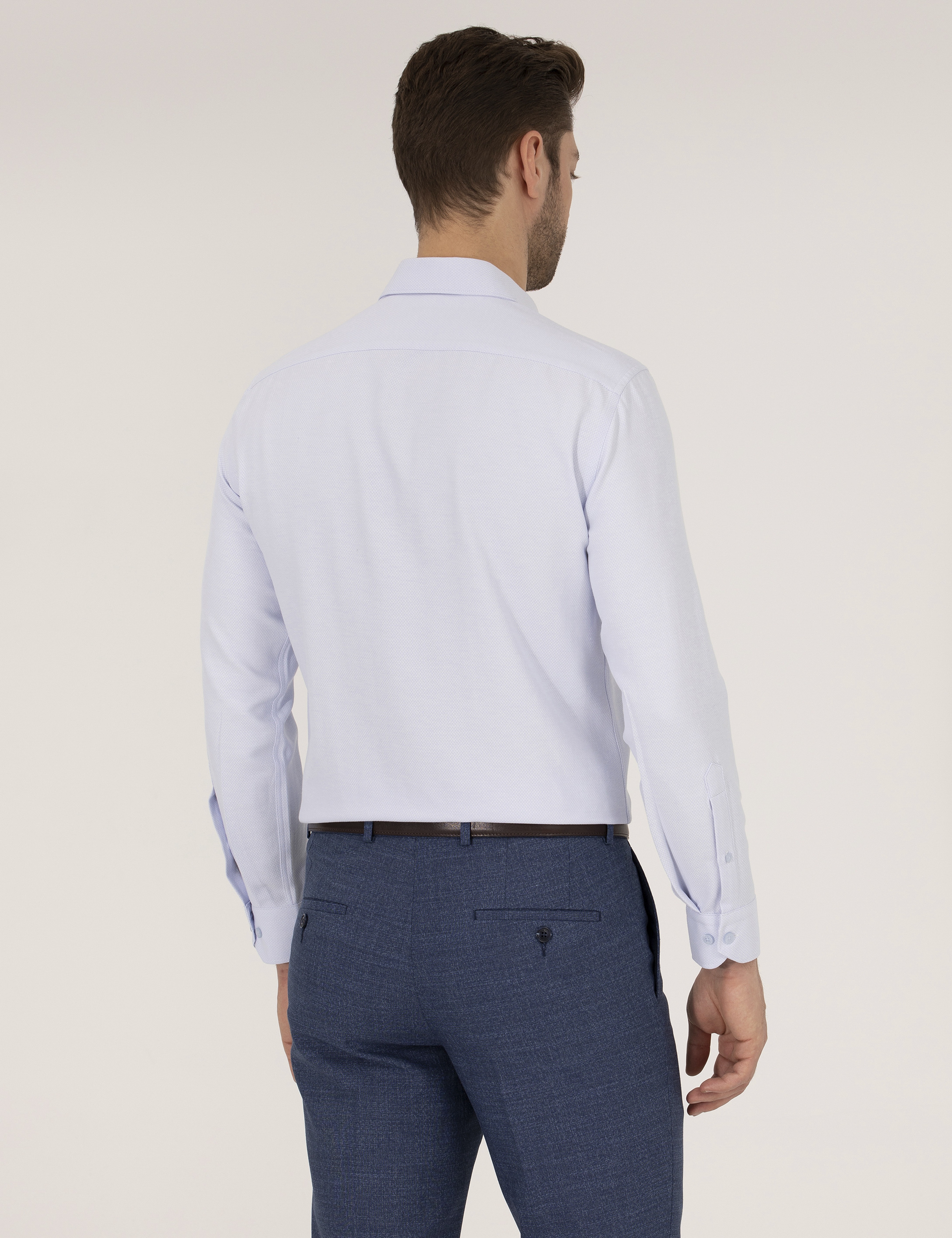 Açık Mavi Slim Fit Uzun Kollu Gömlek - Image 5