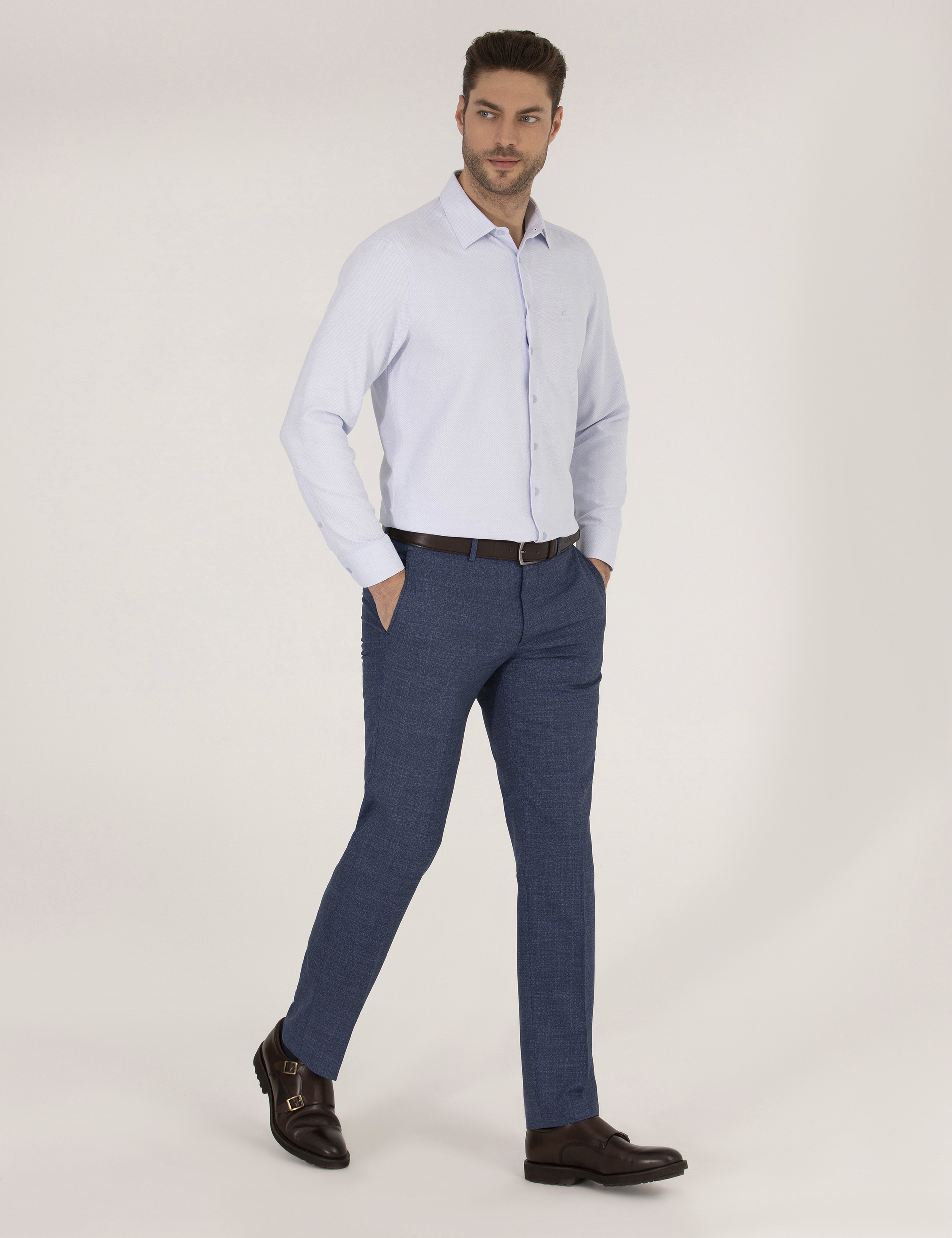 Açık Mavi Slim Fit Uzun Kollu Gömlek - Image 4
