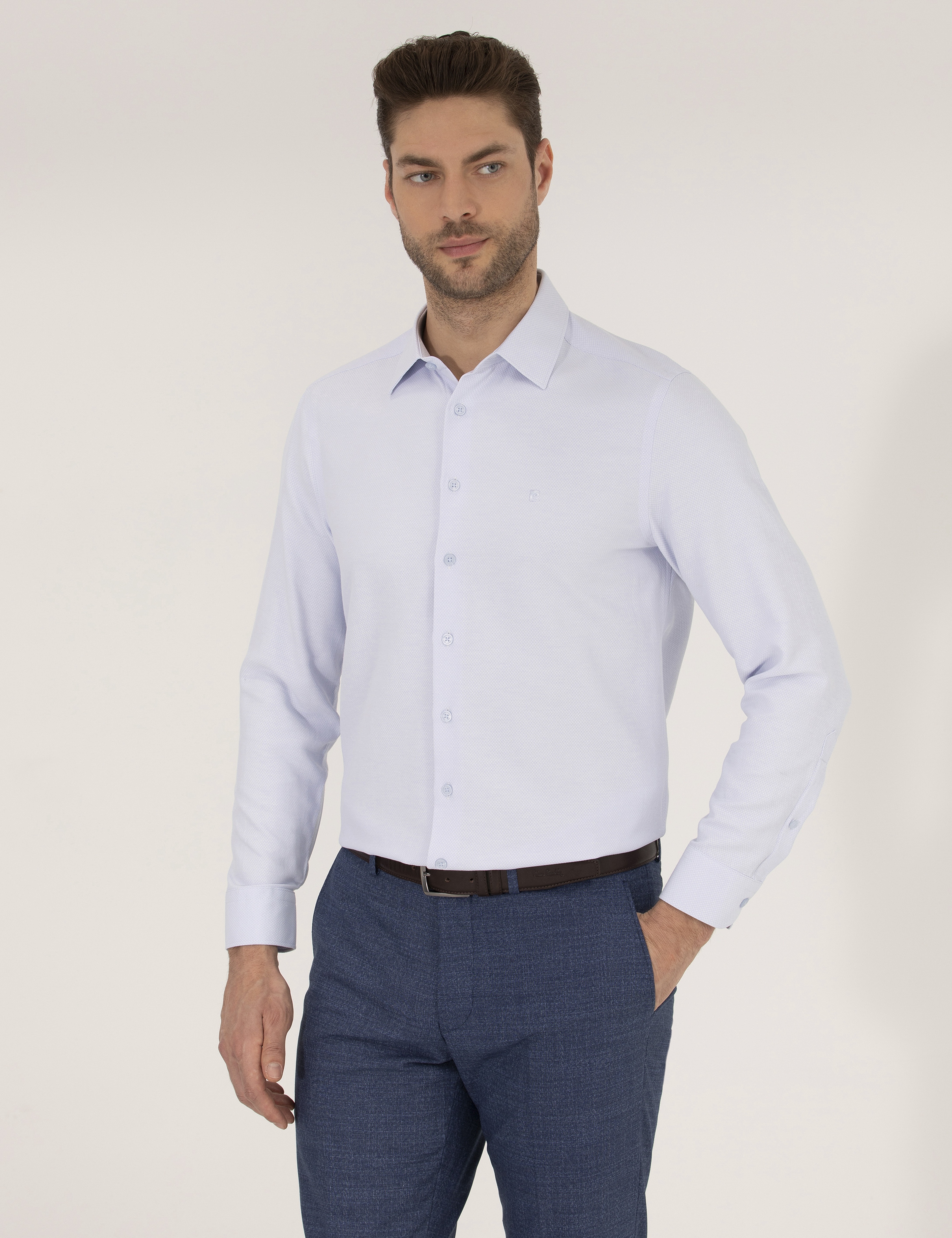 Açık Mavi Slim Fit Uzun Kollu Gömlek - Image 1