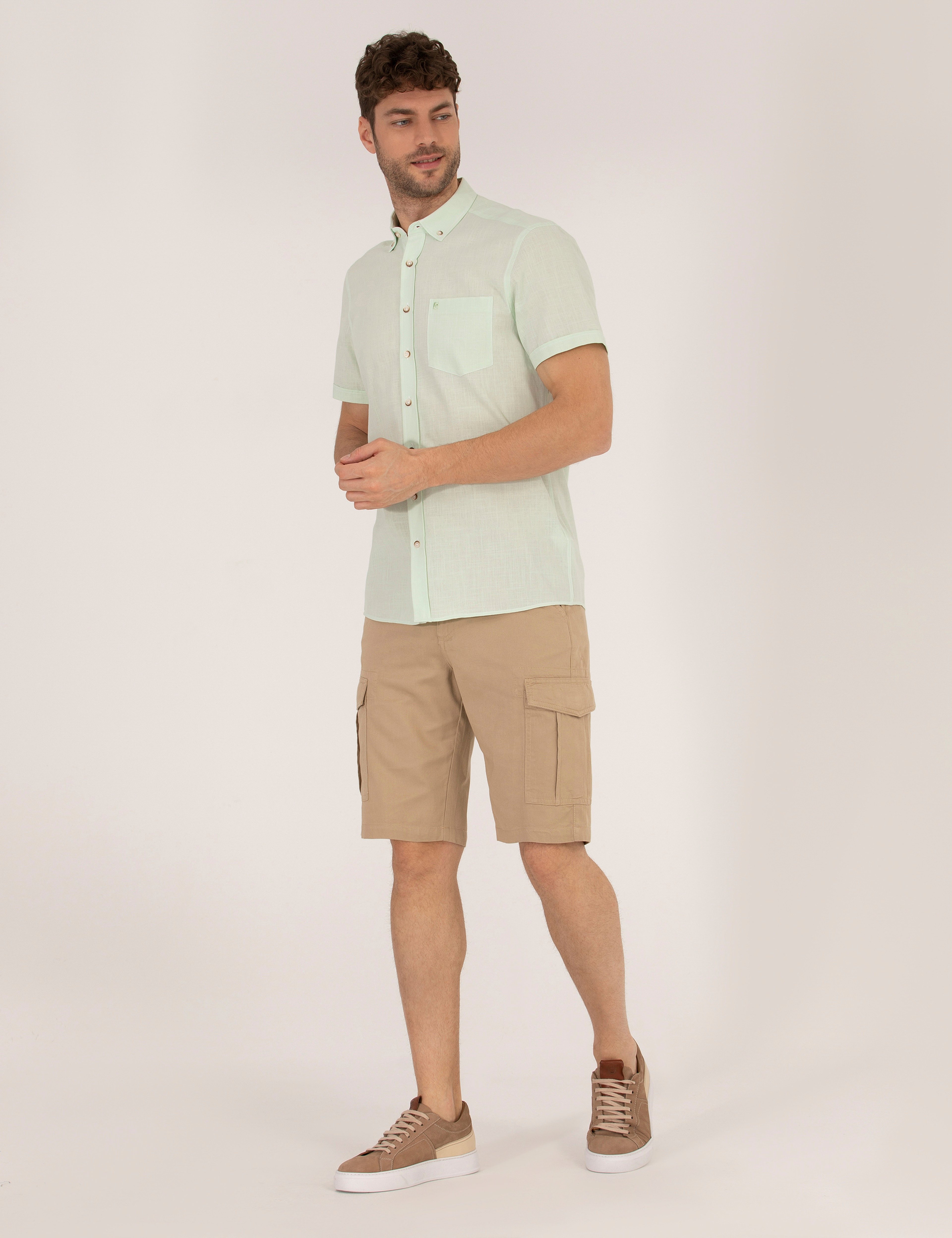 Yeşil Regular Fit Kısa Kollu Gömlek - Image 4