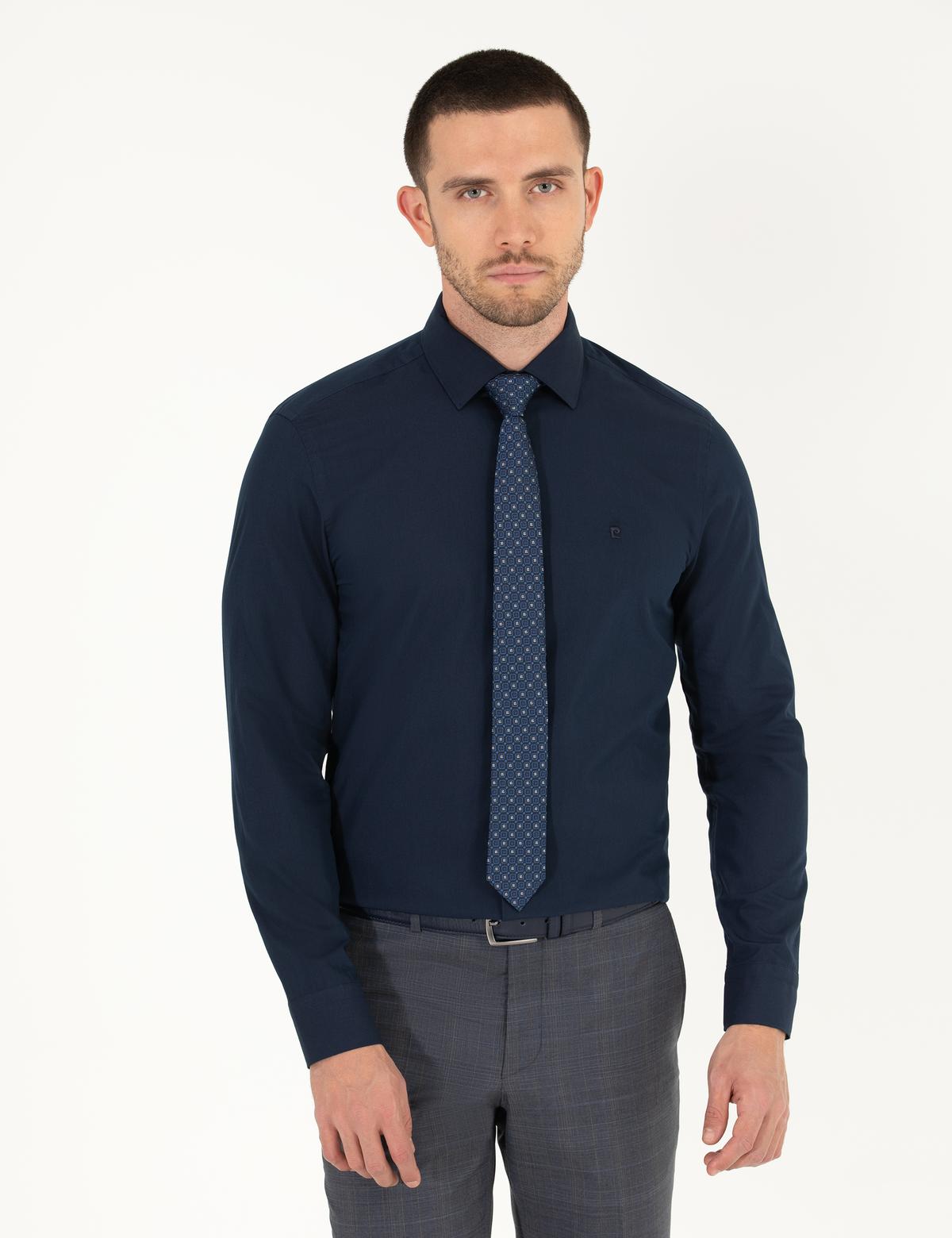 Lacivert Slim Fit Uzun Kollu Klasik Gömlek