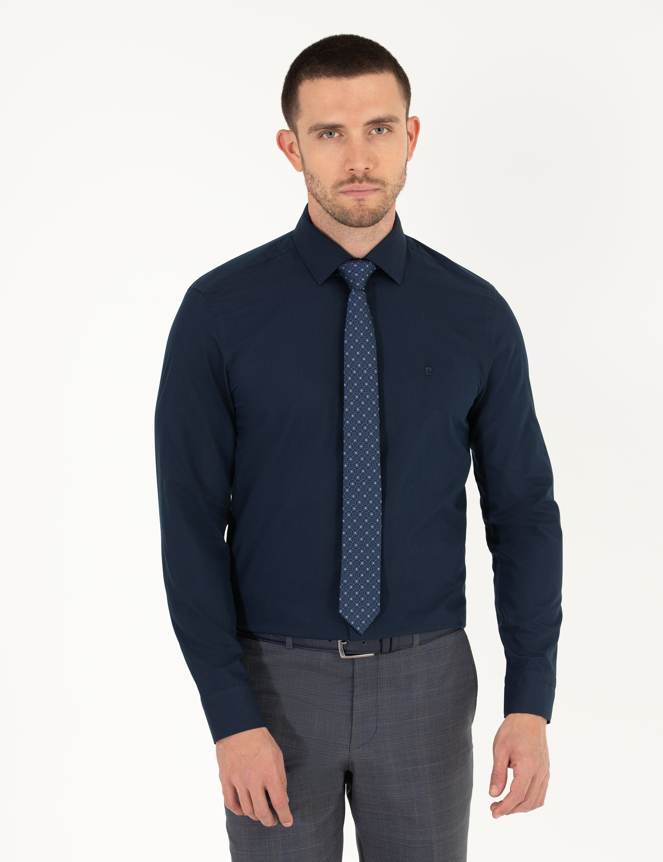 Lacivert Slim Fit Uzun Kollu Klasik Gömlek