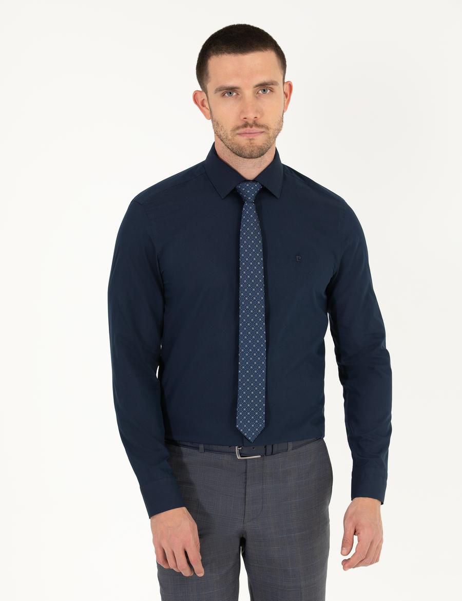 Lacivert Slim Fit Uzun Kollu Klasik Gömlek