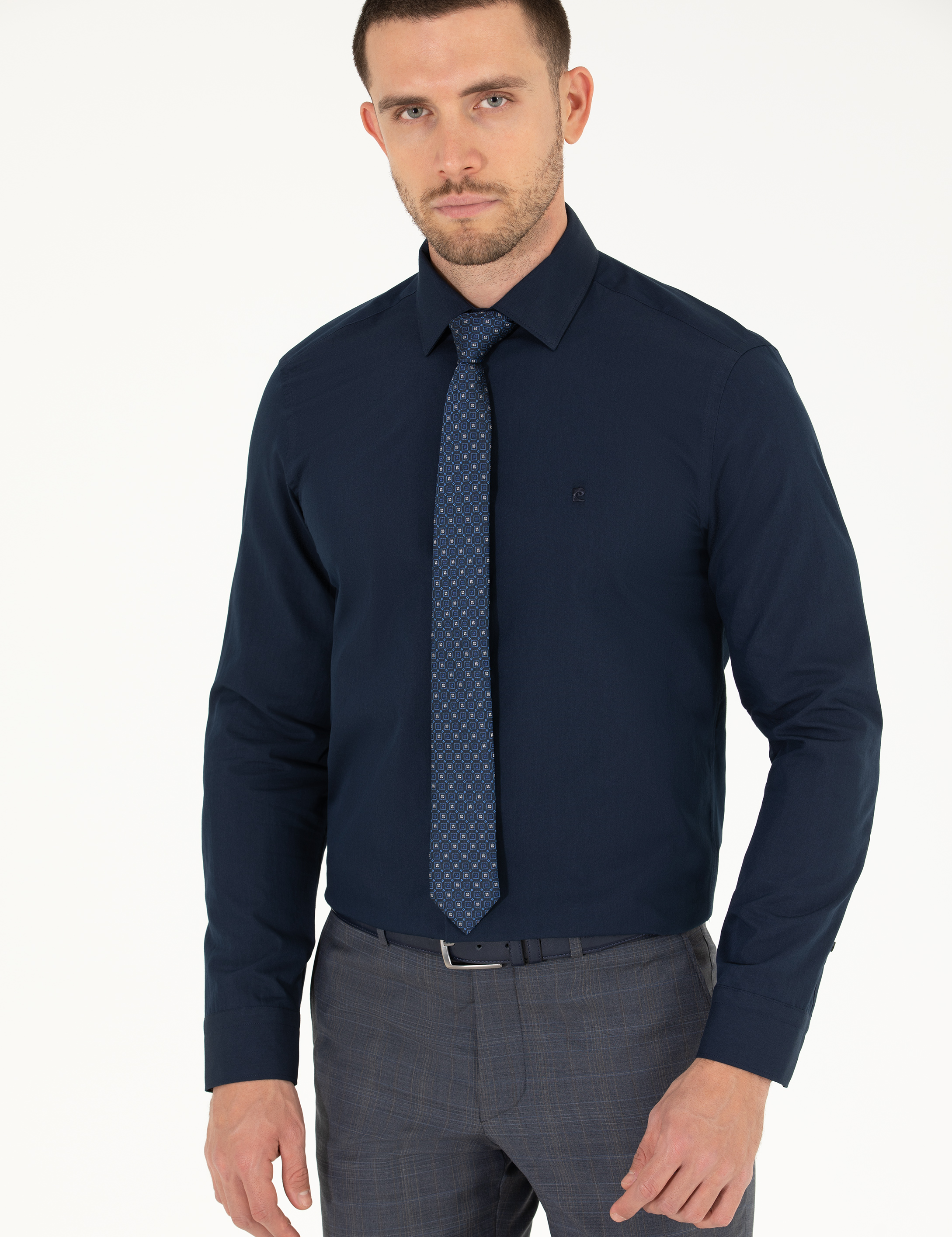 Lacivert Slim Fit Uzun Kollu Klasik Gömlek - Image 2