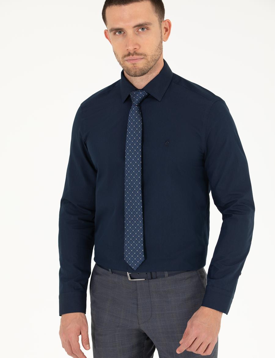 Lacivert Slim Fit Uzun Kollu Klasik Gömlek