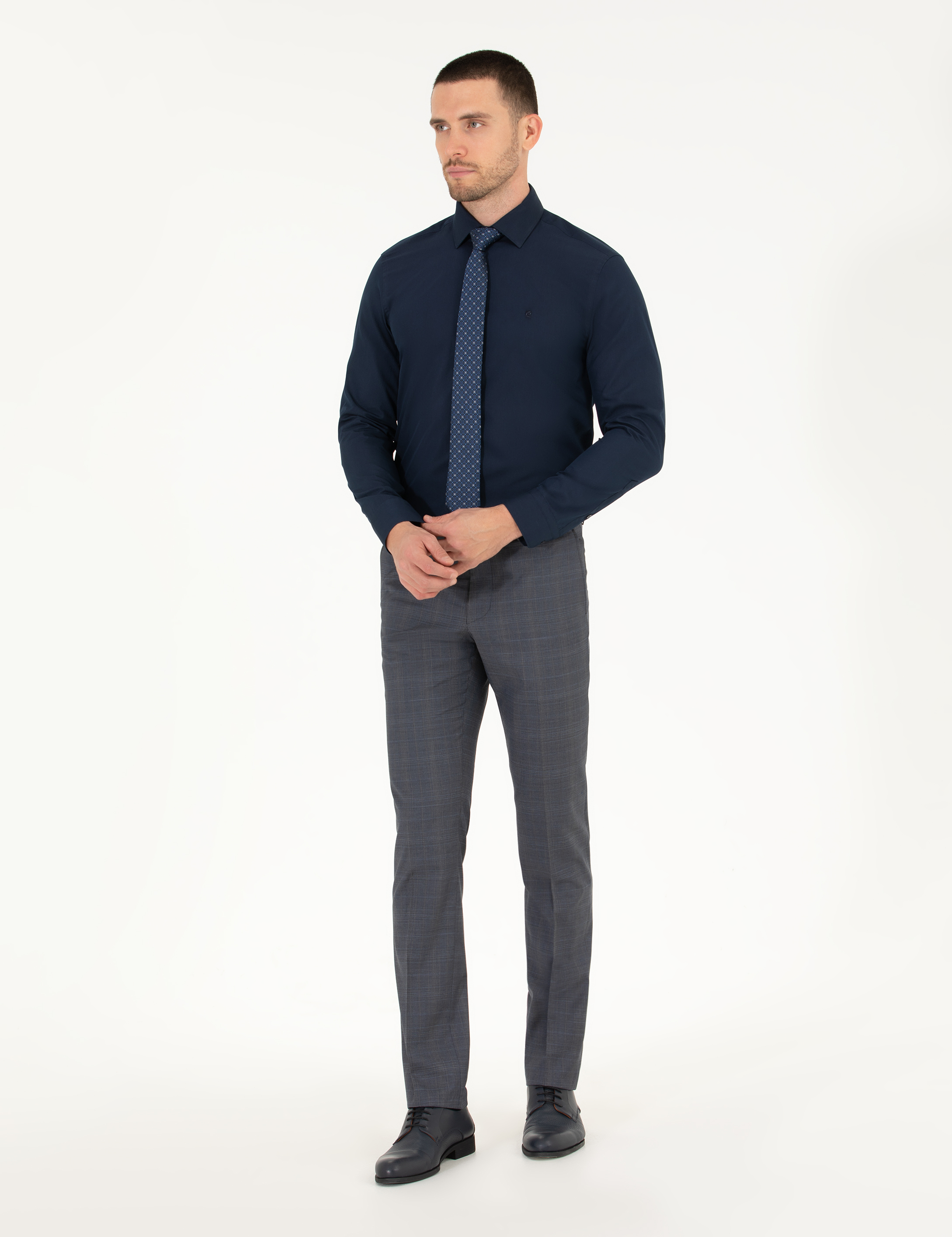 Lacivert Slim Fit Uzun Kollu Klasik Gömlek - Image 4