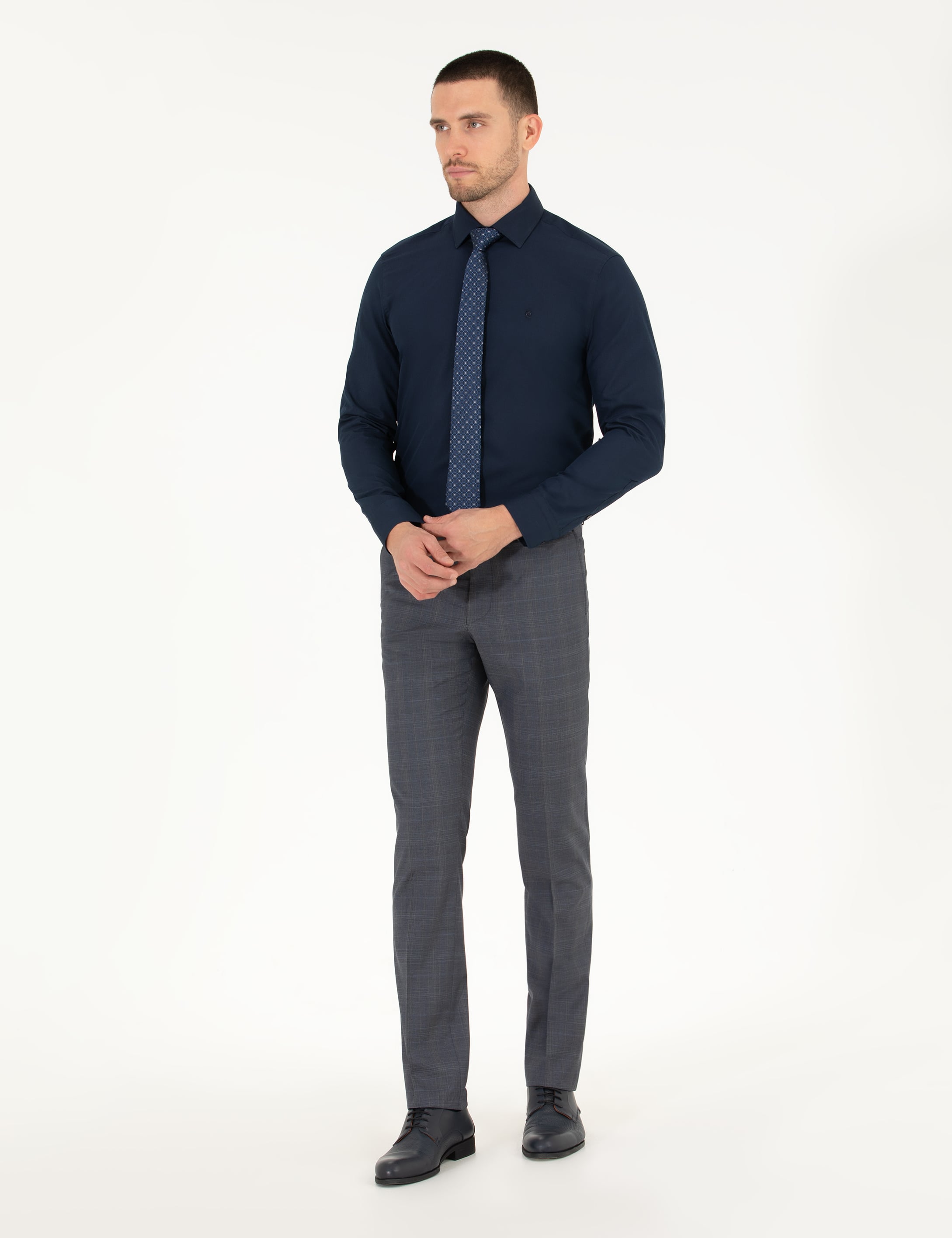 Lacivert Slim Fit Uzun Kollu Klasik Gömlek