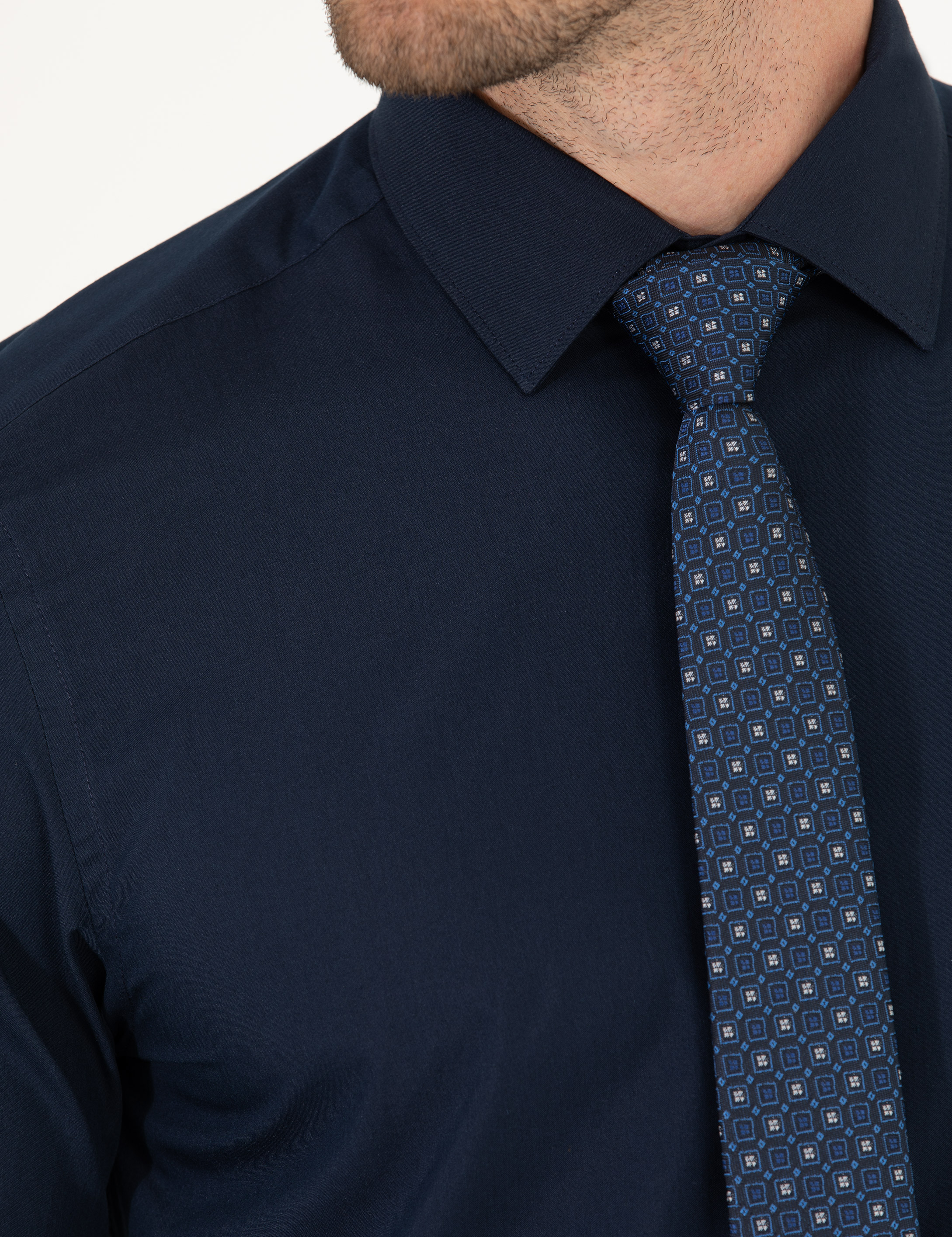 Lacivert Slim Fit Uzun Kollu Klasik Gömlek - Image 7