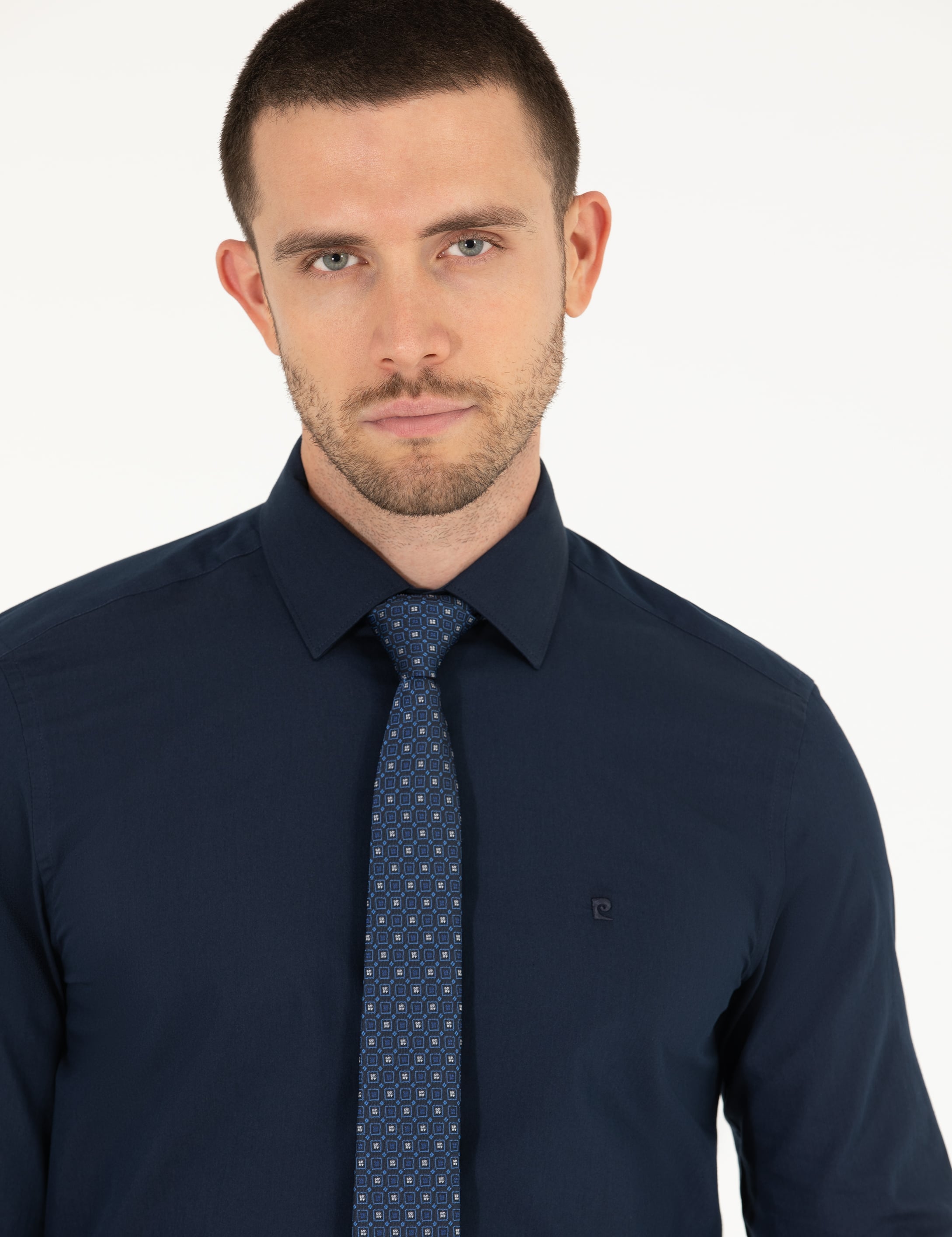 Lacivert Slim Fit Uzun Kollu Klasik Gömlek - Image 3