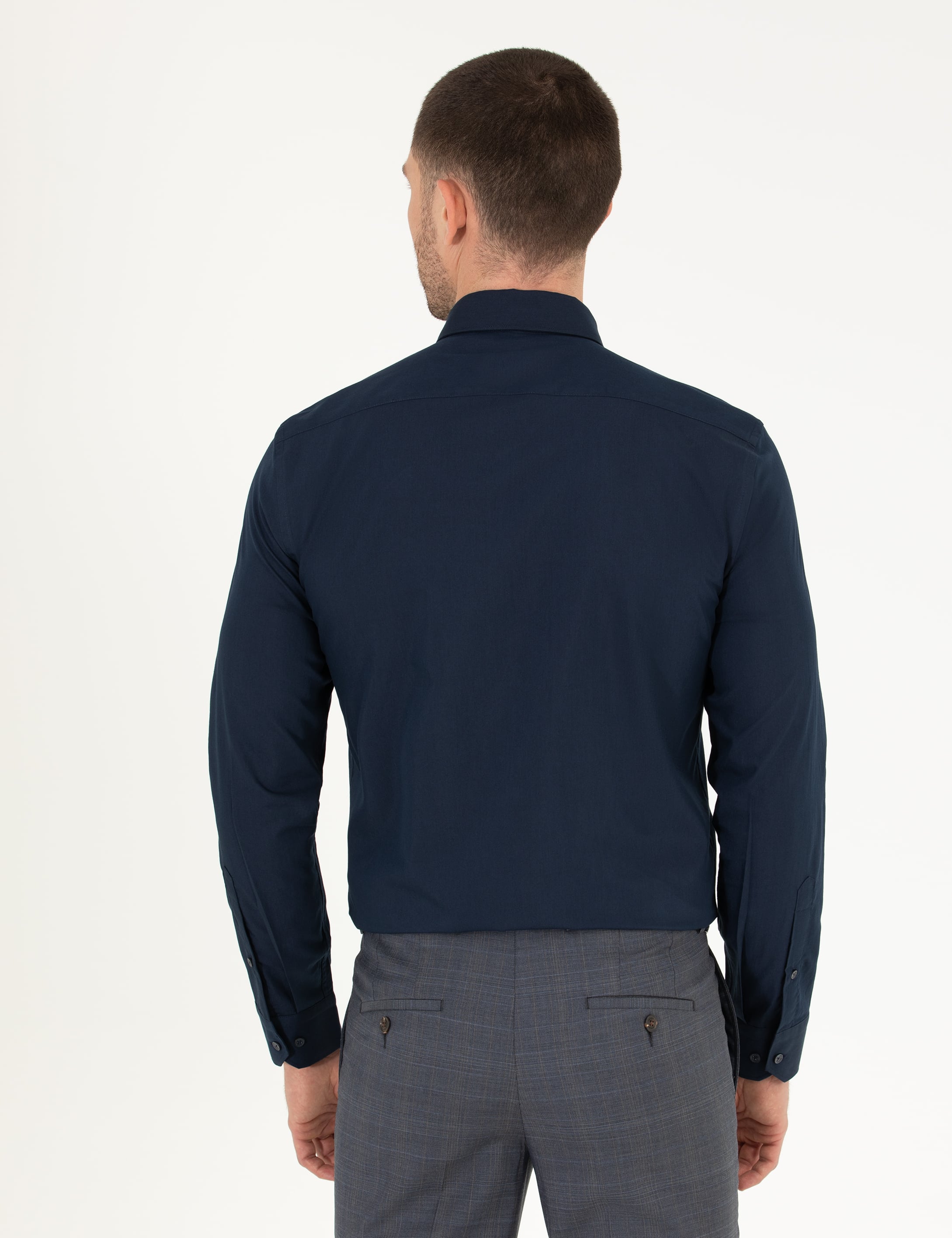 Lacivert Slim Fit Uzun Kollu Klasik Gömlek - Image 5