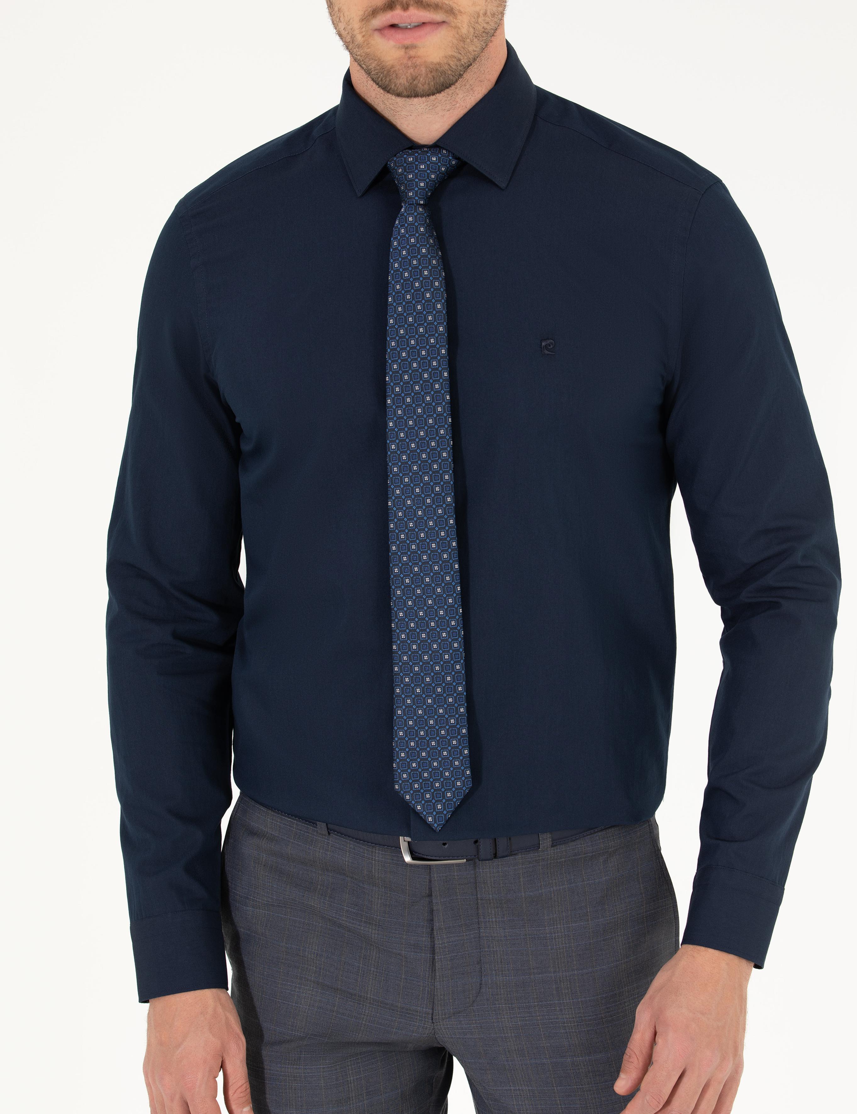 Lacivert Slim Fit Uzun Kollu Klasik Gömlek