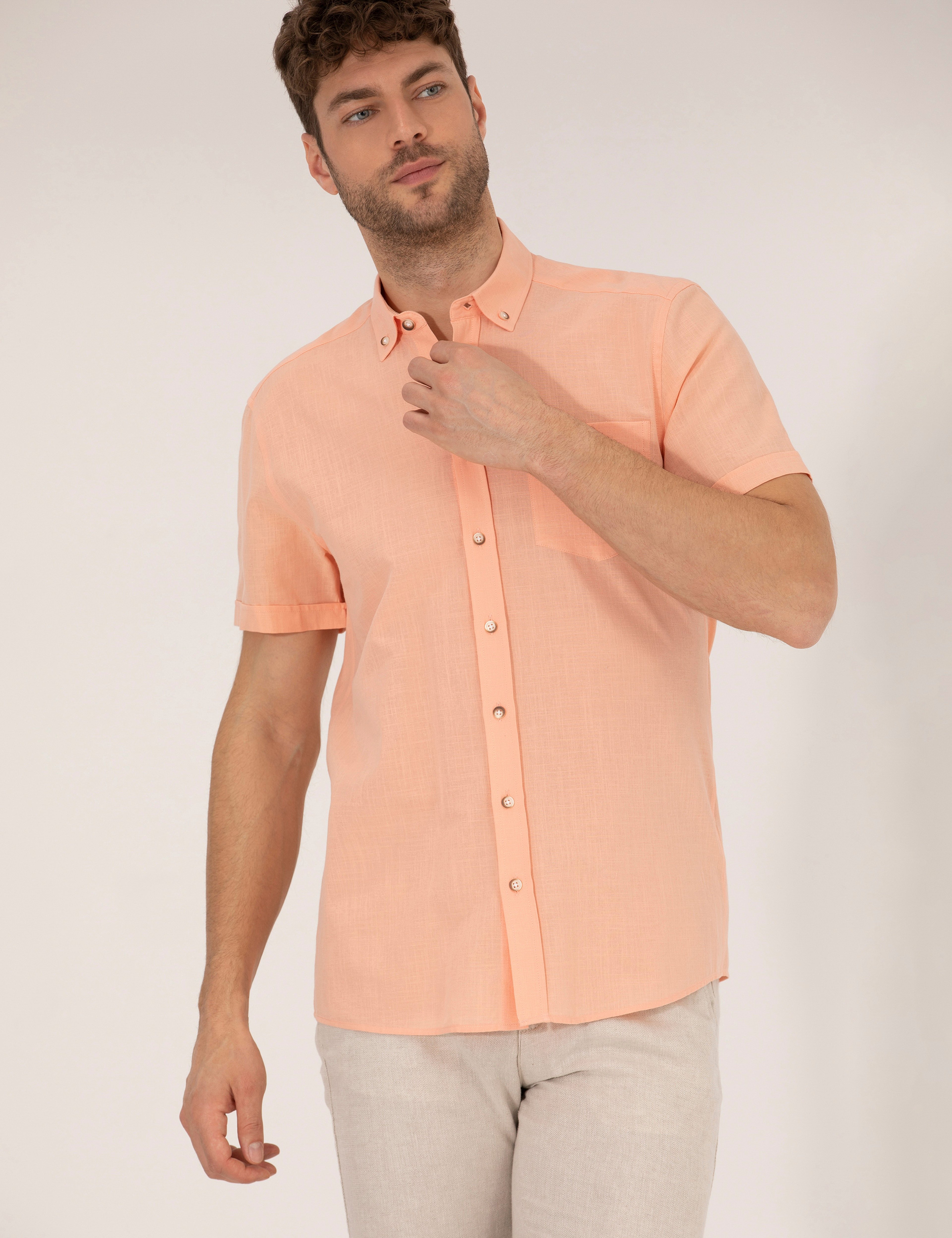 Turuncu Regular Fit Kısa Kollu Gömlek - Image 3