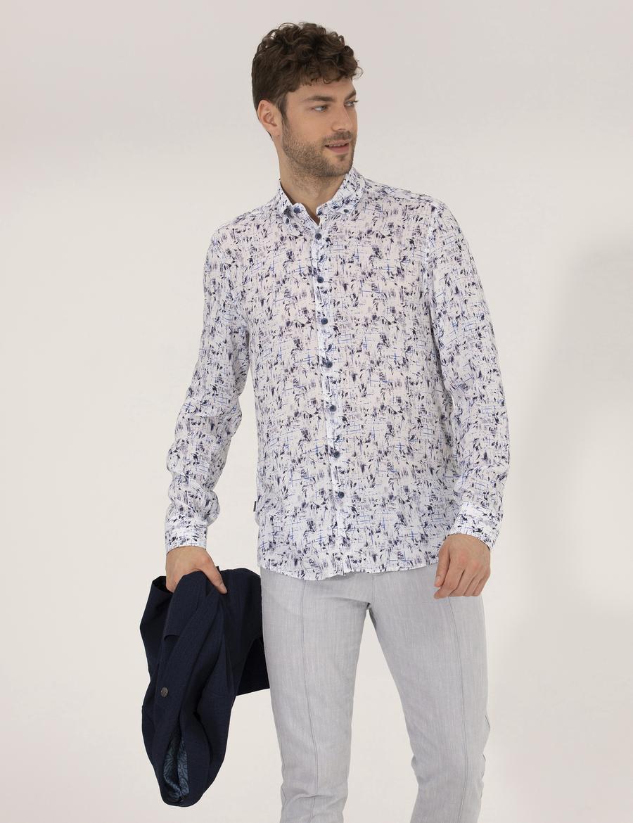 Lacivert Slim Fit Uzun Kollu Gömlek