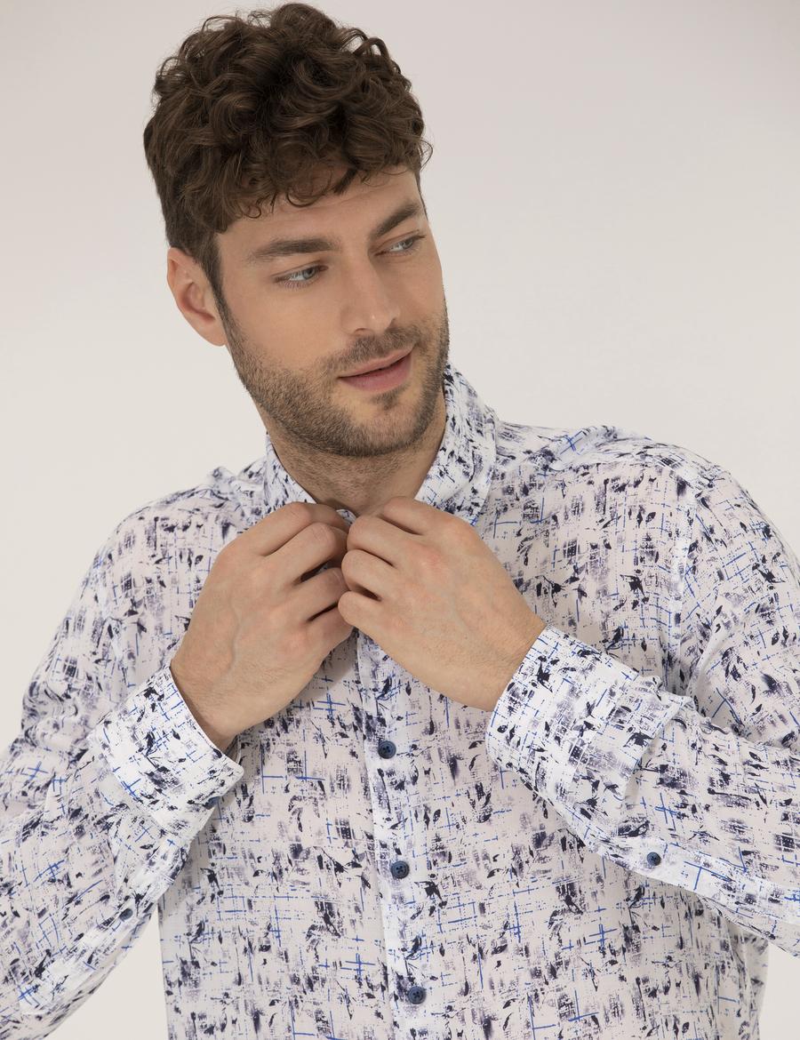 Lacivert Slim Fit Uzun Kollu Gömlek