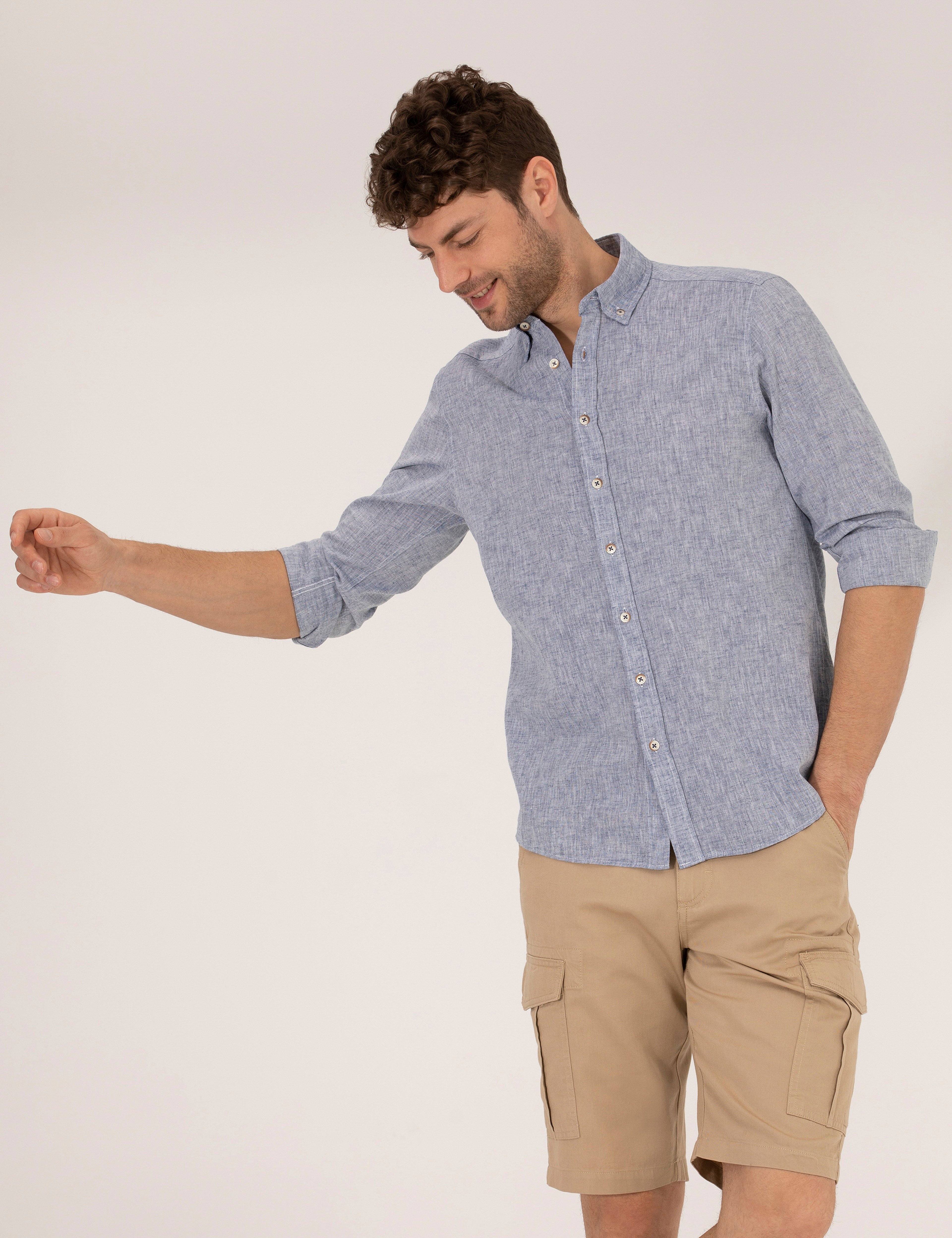Lacivert Regular Fit Uzun Kollu Gömlek - Image 1
