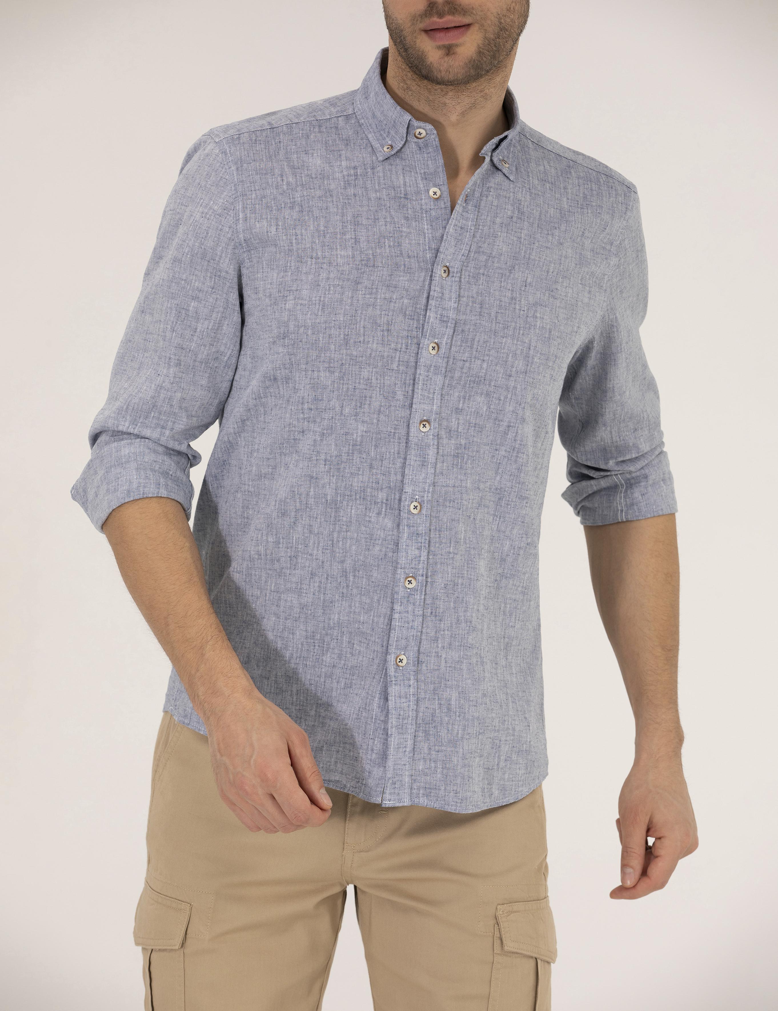 Lacivert Regular Fit Uzun Kollu Gömlek