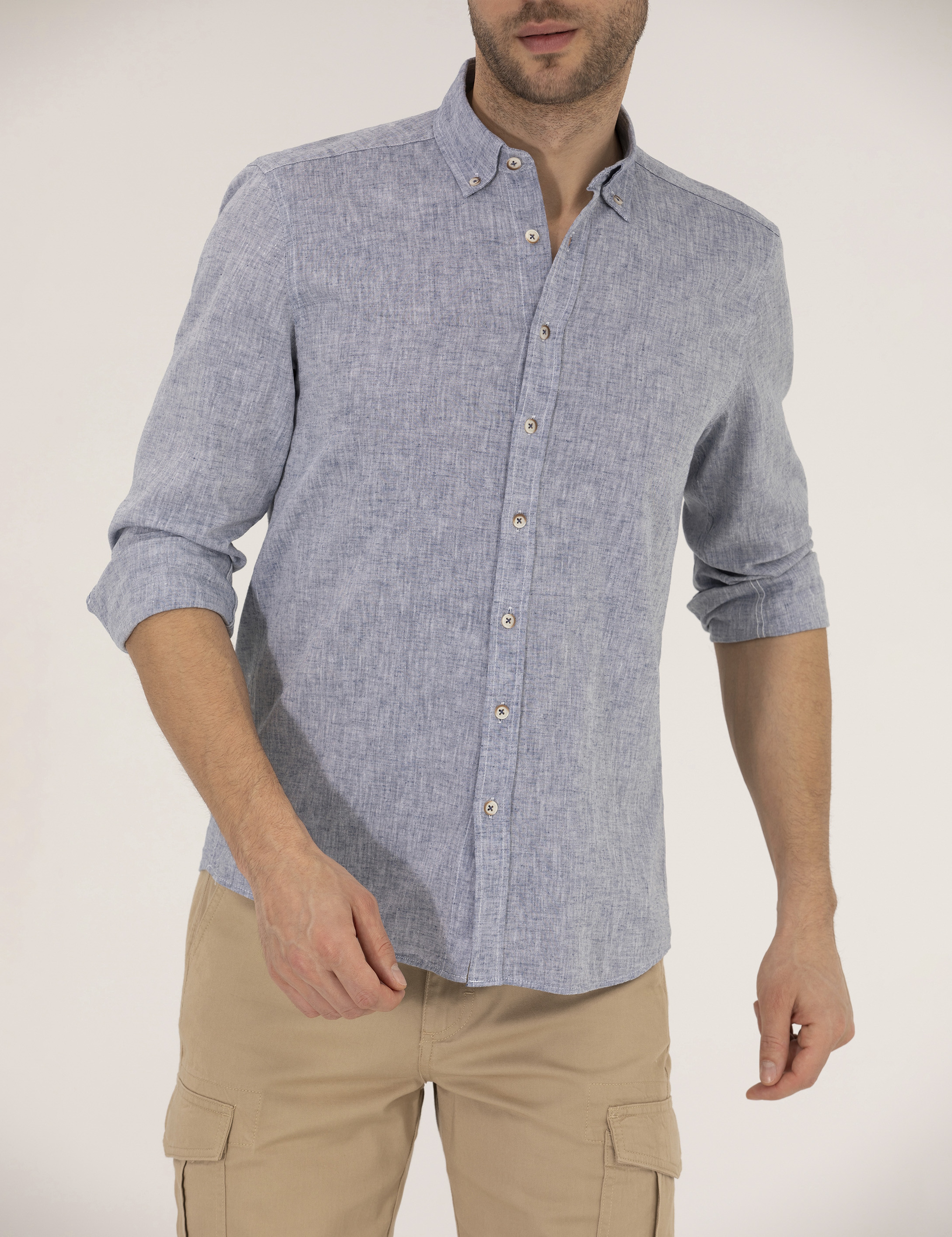 Lacivert Regular Fit Uzun Kollu Gömlek - Image 6