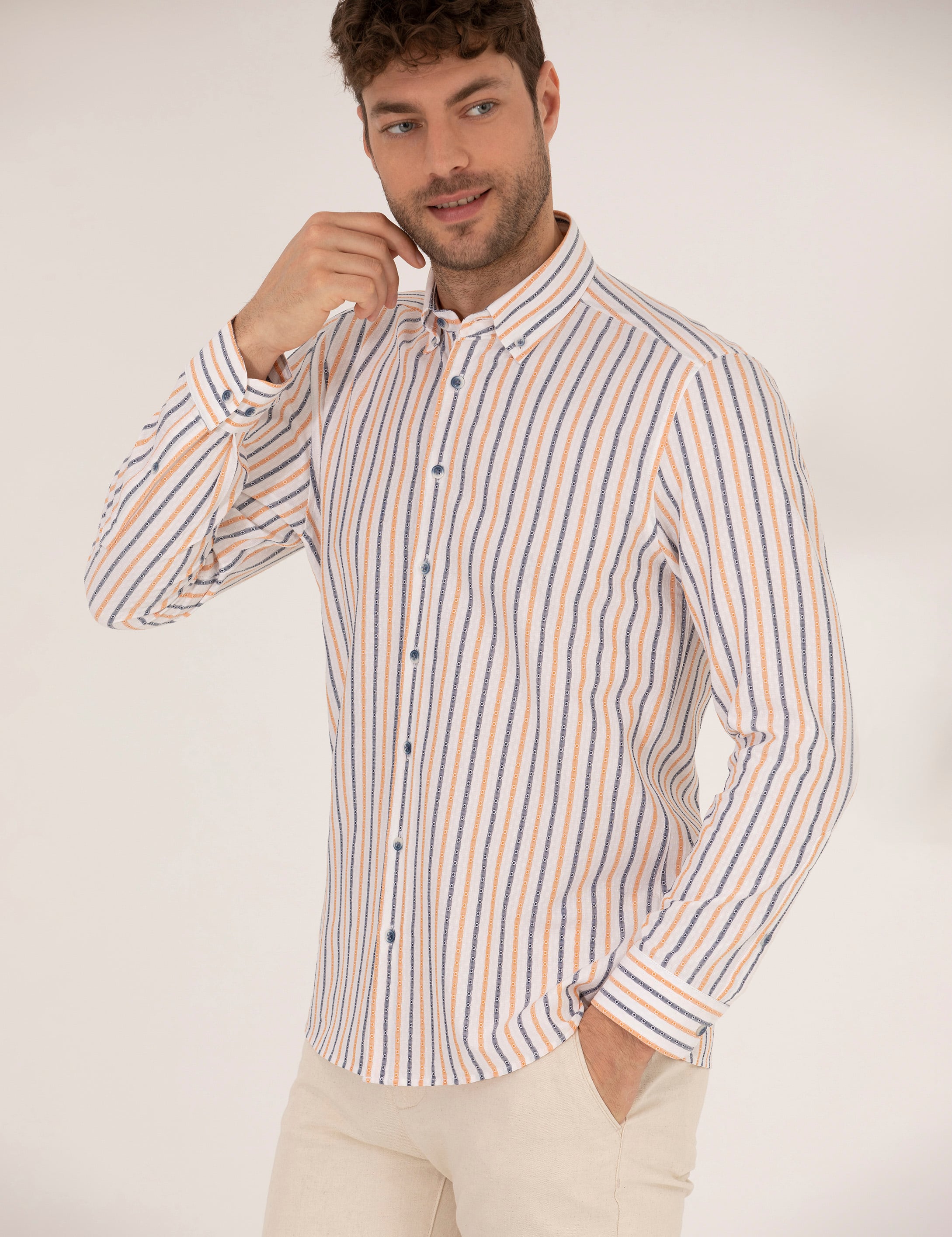 Pembe Regular Fit Uzun Kollu Gömlek - Image 2