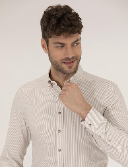 Bej Slim Fit Uzun Kollu Gömlek - 50266609026