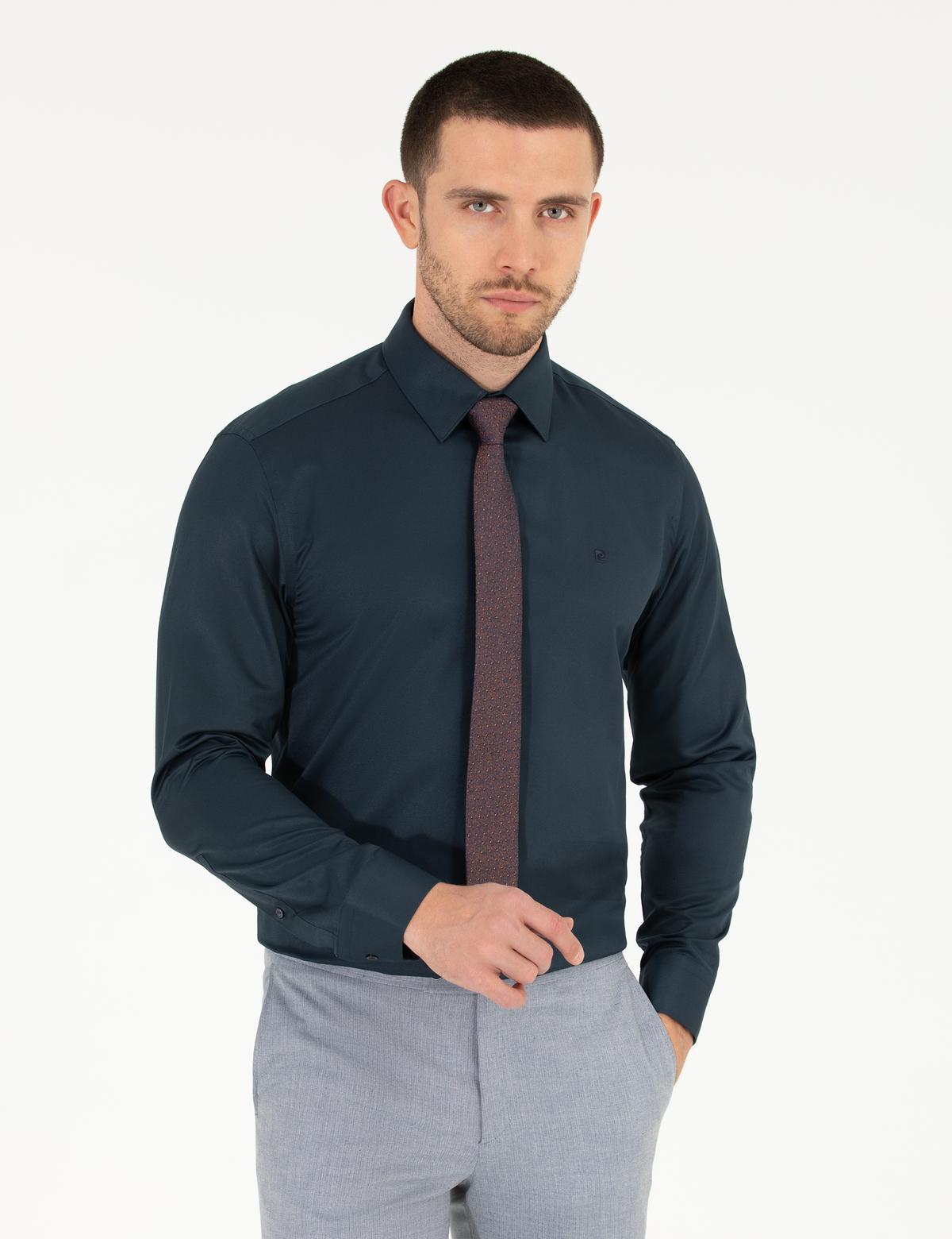 Lacivert Slim Fit Uzun Kollu Klasik Gömlek