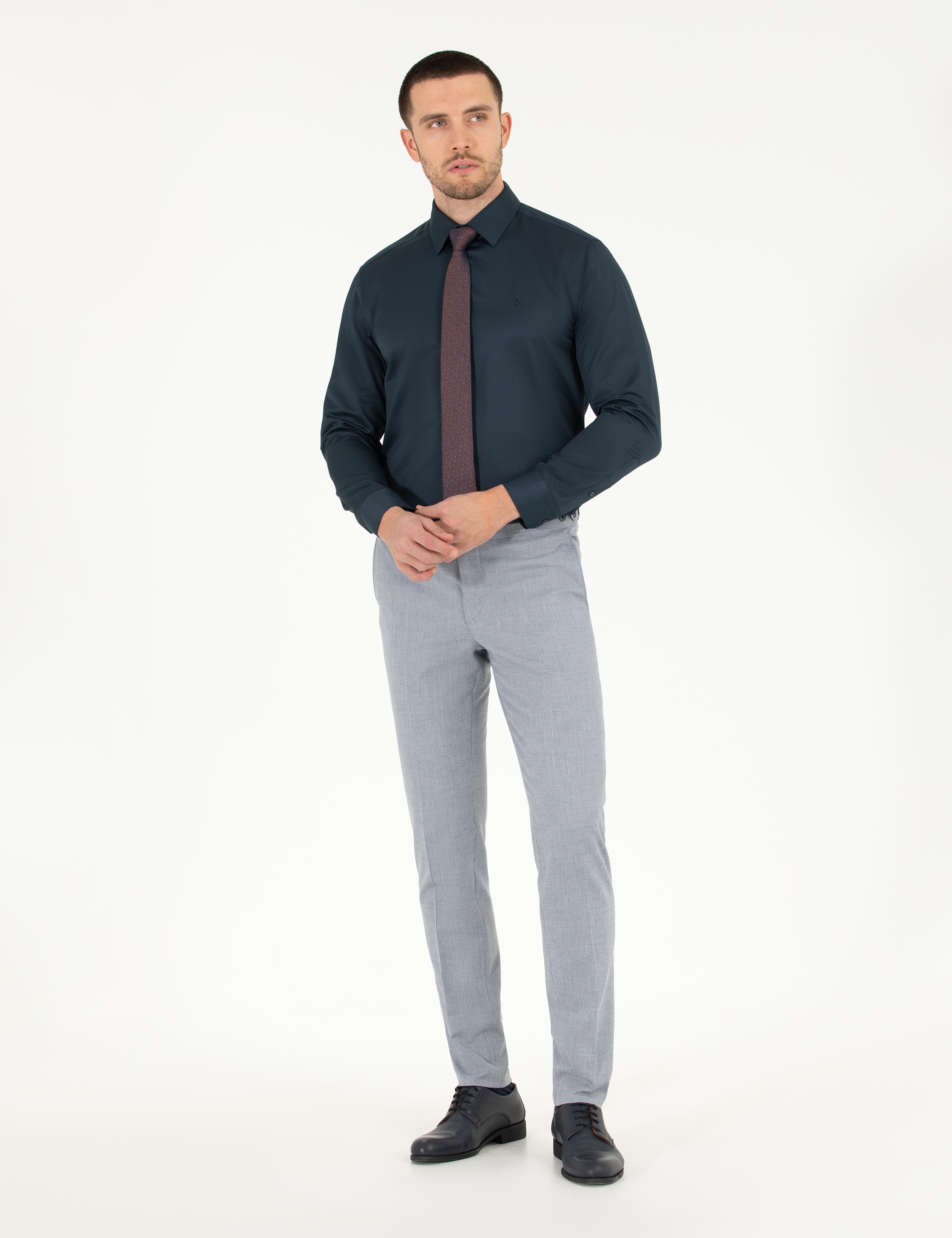 Lacivert Slim Fit Uzun Kollu Klasik Gömlek