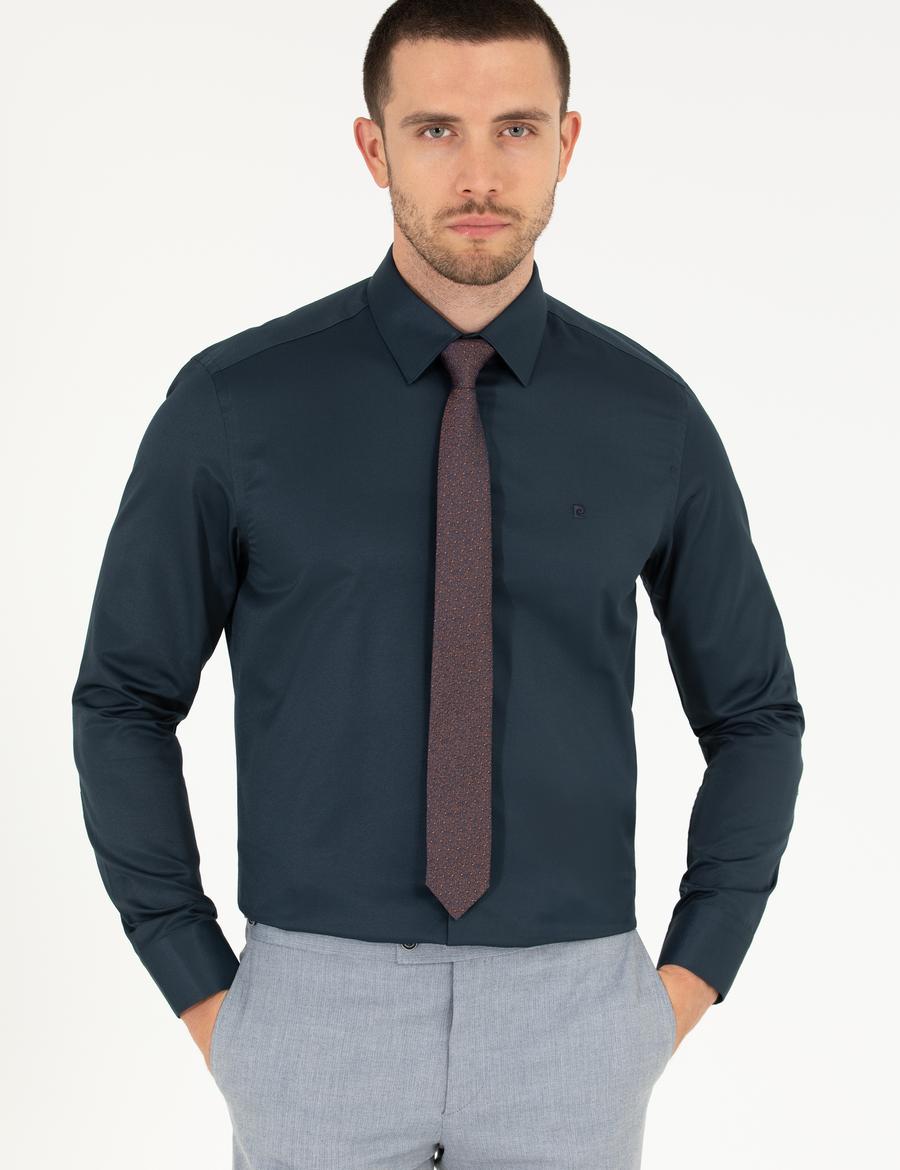 Lacivert Slim Fit Uzun Kollu Klasik Gömlek