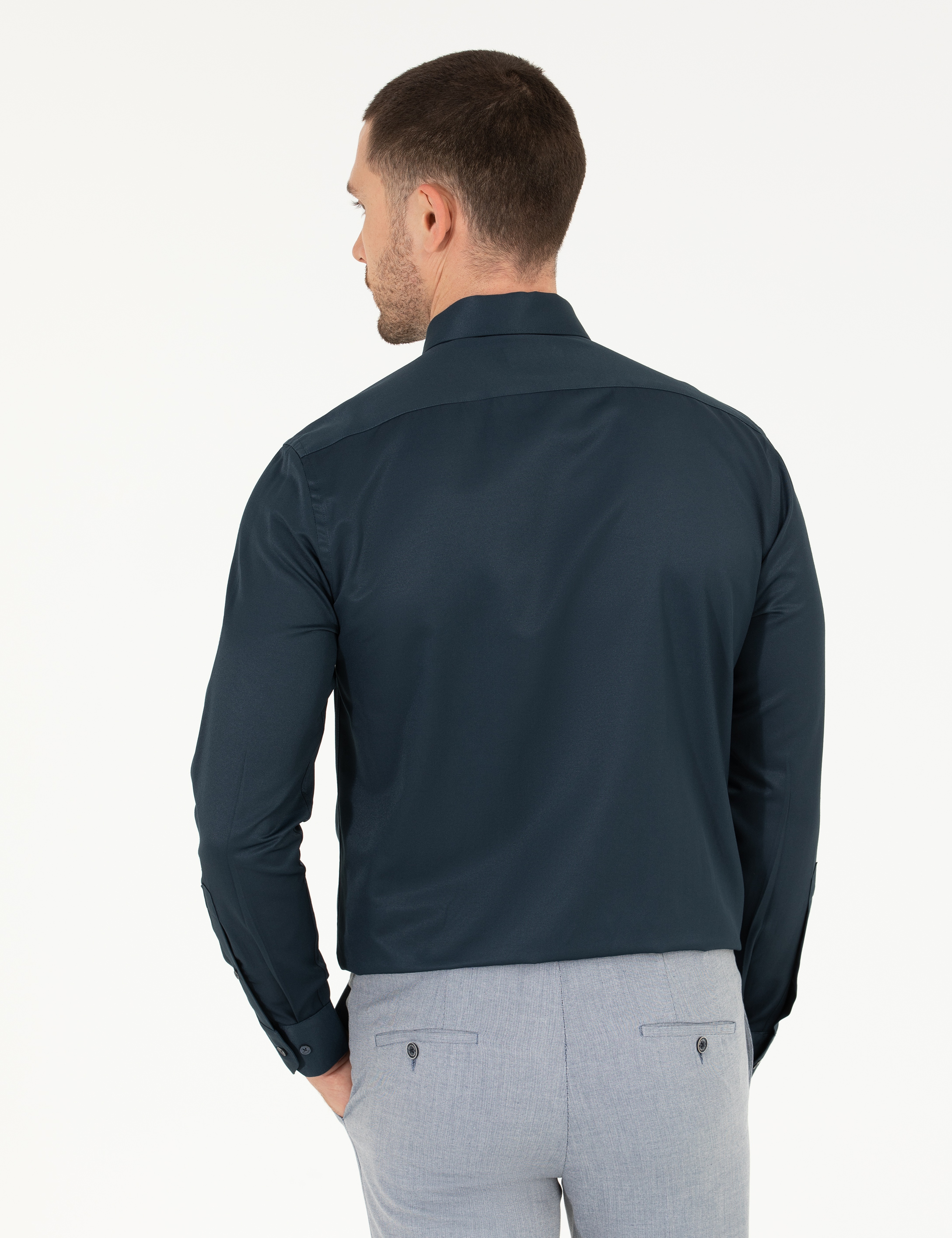 Lacivert Slim Fit Uzun Kollu Klasik Gömlek