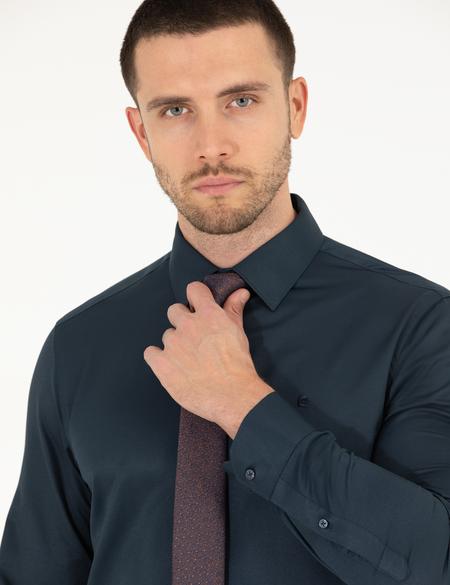 Lacivert Slim Fit Uzun Kollu Klasik Gömlek - 50268187033