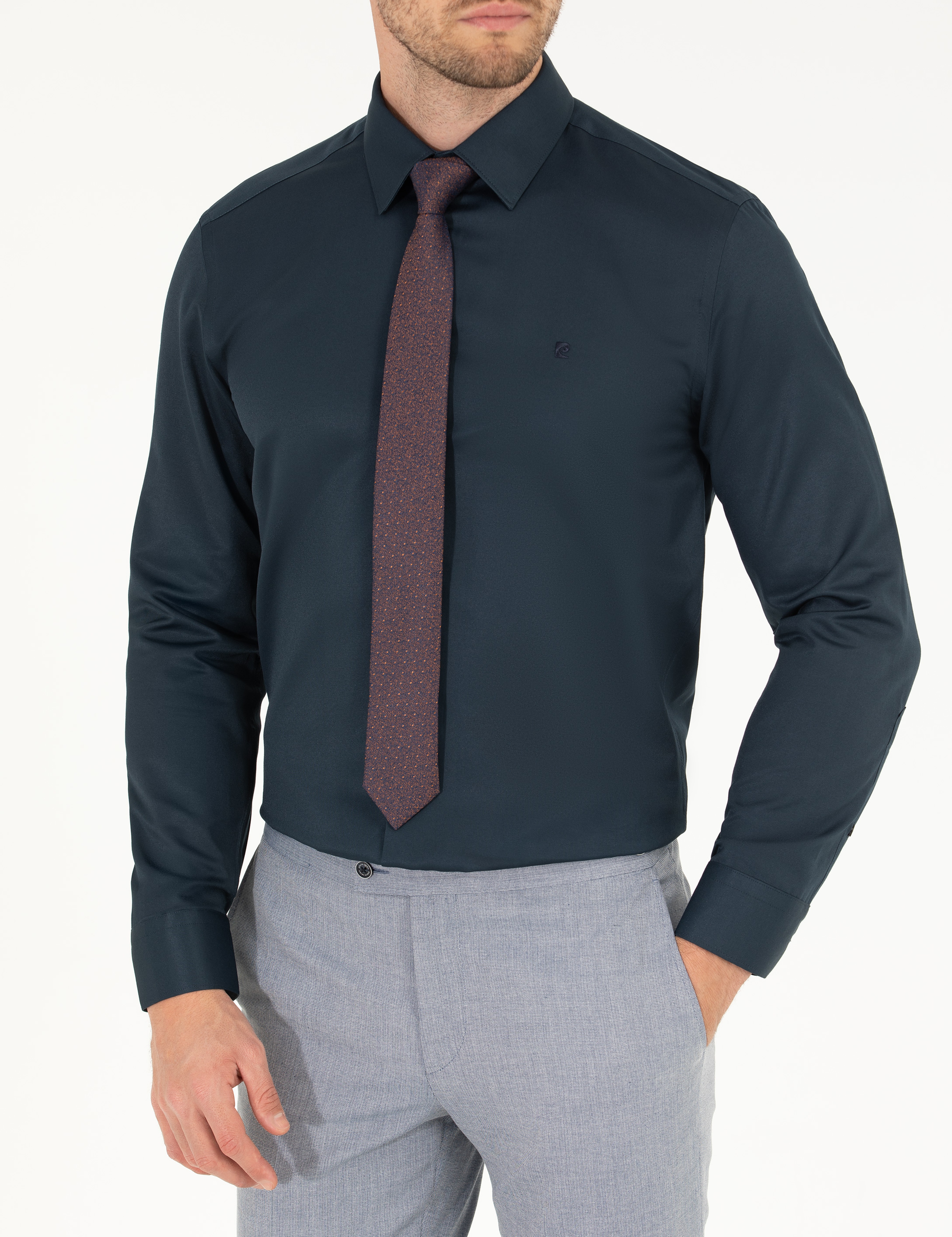 Lacivert Slim Fit Uzun Kollu Klasik Gömlek - Image 6