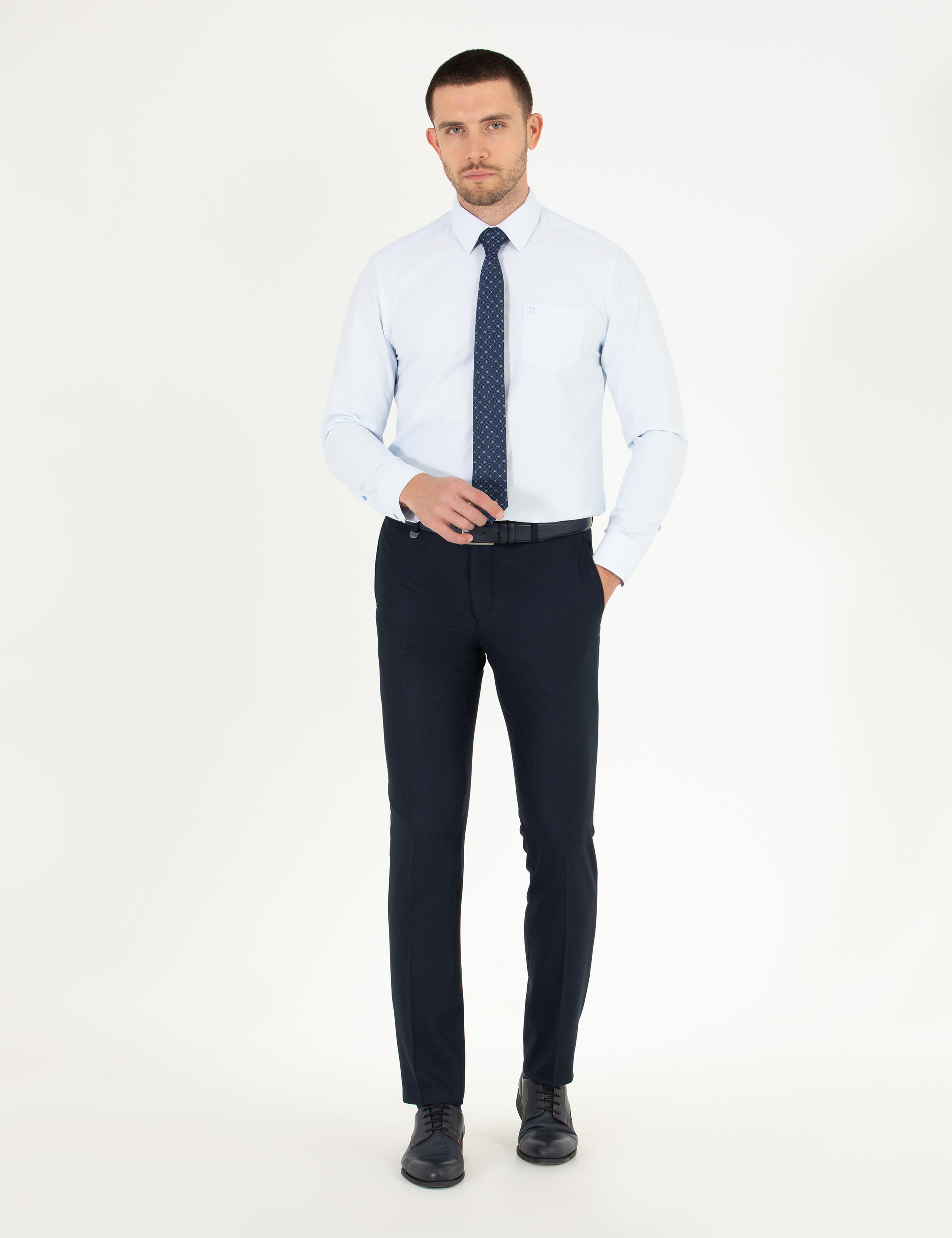Açık Mavi Regular Fit Uzun Kollu Klasik Gömlek - Image 4