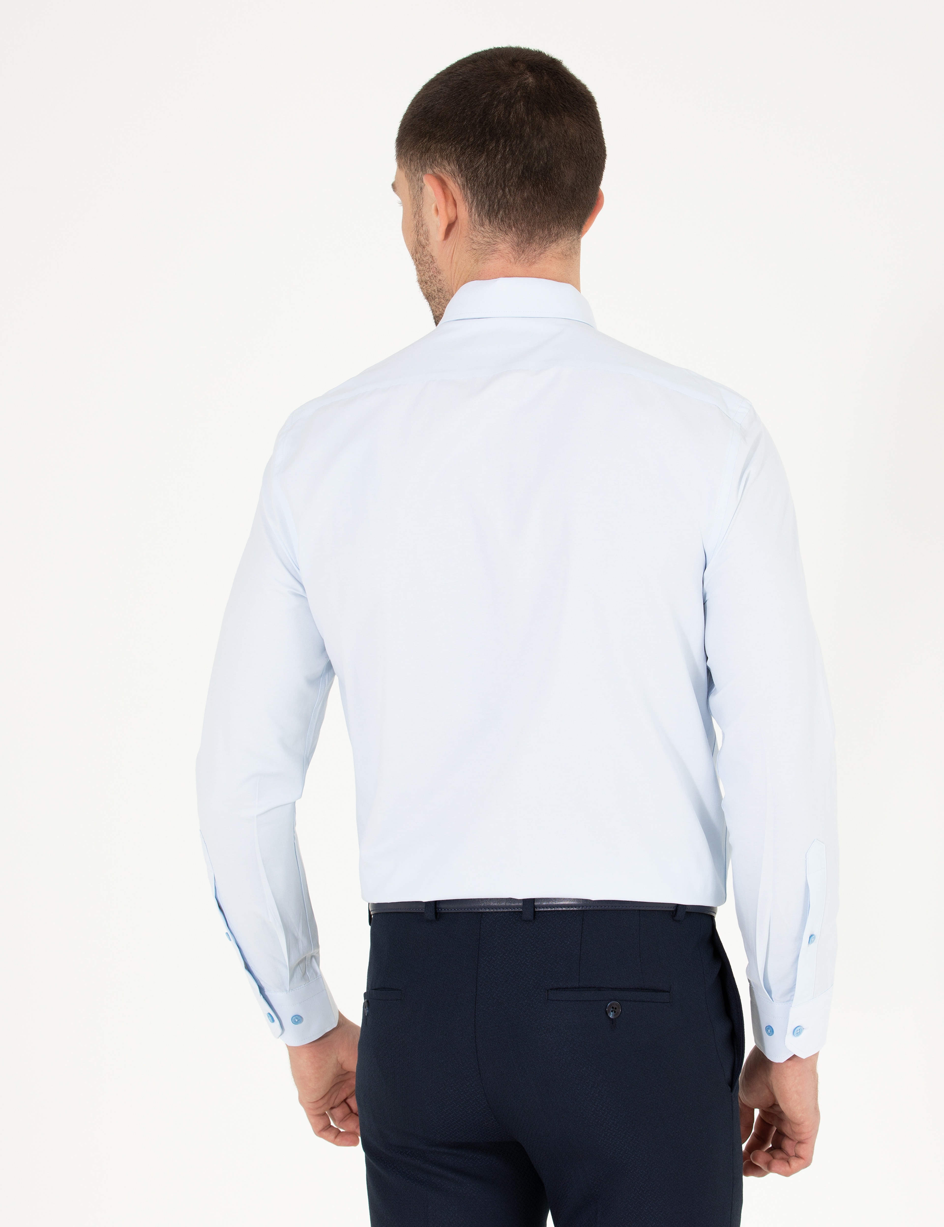 Açık Mavi Regular Fit Uzun Kollu Klasik Gömlek - Image 5